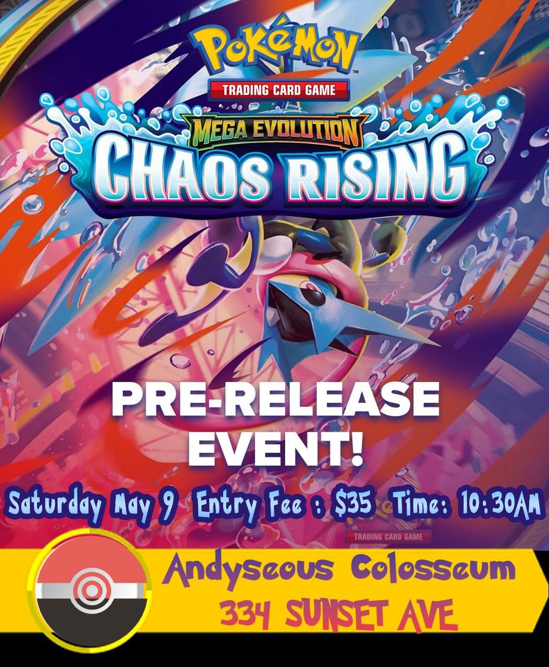 Pokemon and Lorcana fans! This Saturday, May 9th, we will be hosting our pre-release events! Lorcana Wilds Unknown event will begin at 10AM. Pokemon Chaos Rising event will begin at 10:30AM. Both events will be $35 entry, looking forward to seeing ya