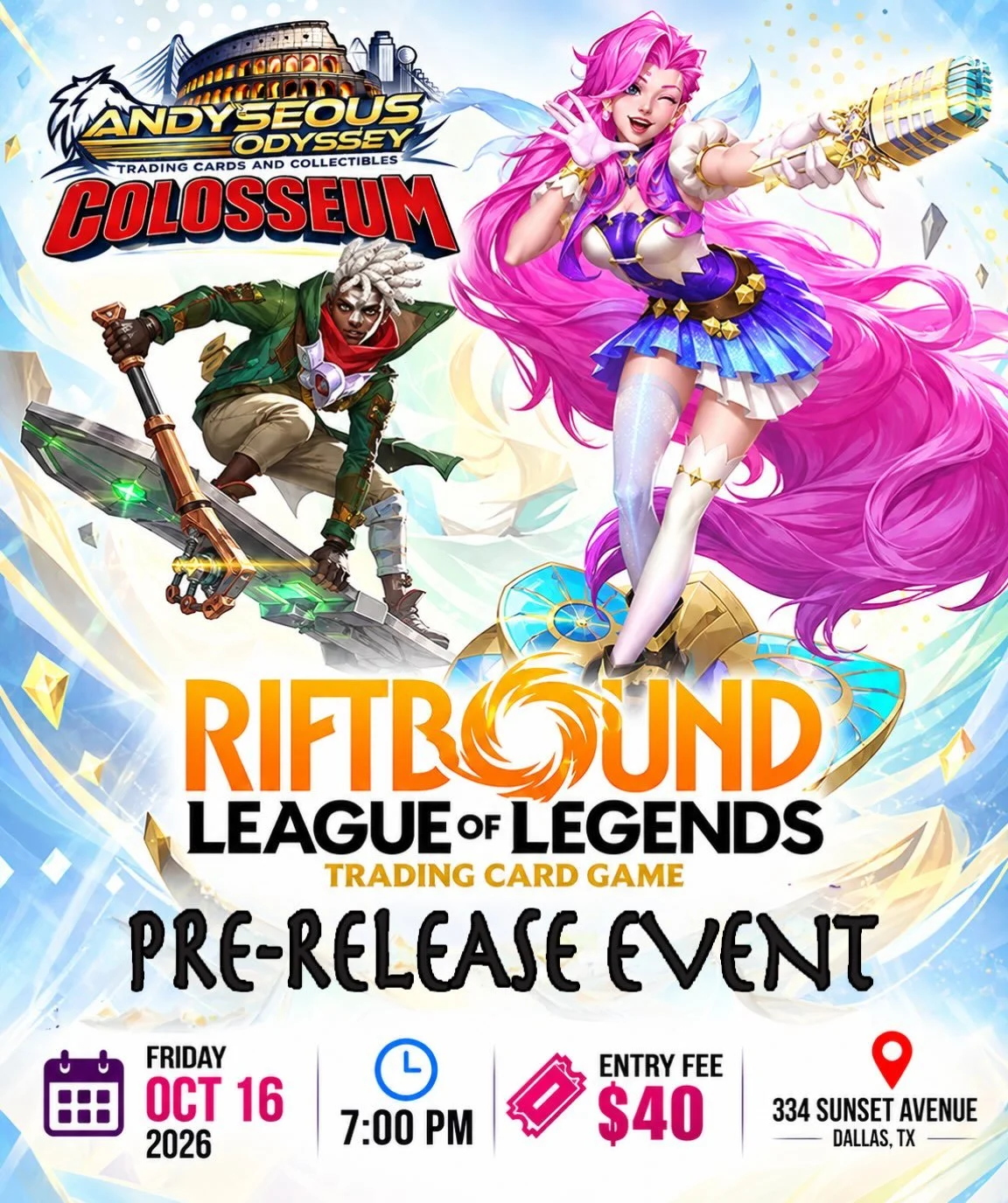 🔥 The Rift is calling! ⚔️✨

Join us for the Riftbound: Radiance Pre-Release!
 Friday, October 16 | ⏰ 7 PM

#Riftbound #Radiance #PreRelease #tcg