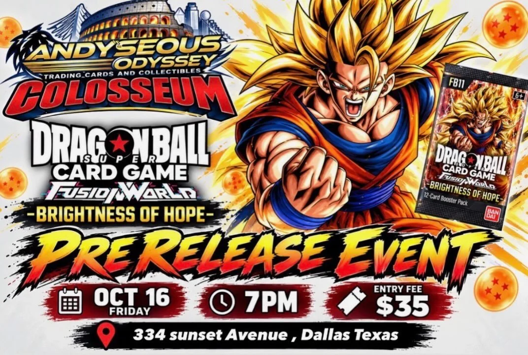 ⚡ The next battle begins🔥 Dragon Ball Z: Brightness of Hope pre-release is here!

📅 Friday, October 16 | 7 PM 🐉 Don&rsquo;t miss out! #tcg #dallas #dragonballz #tcgcommunity