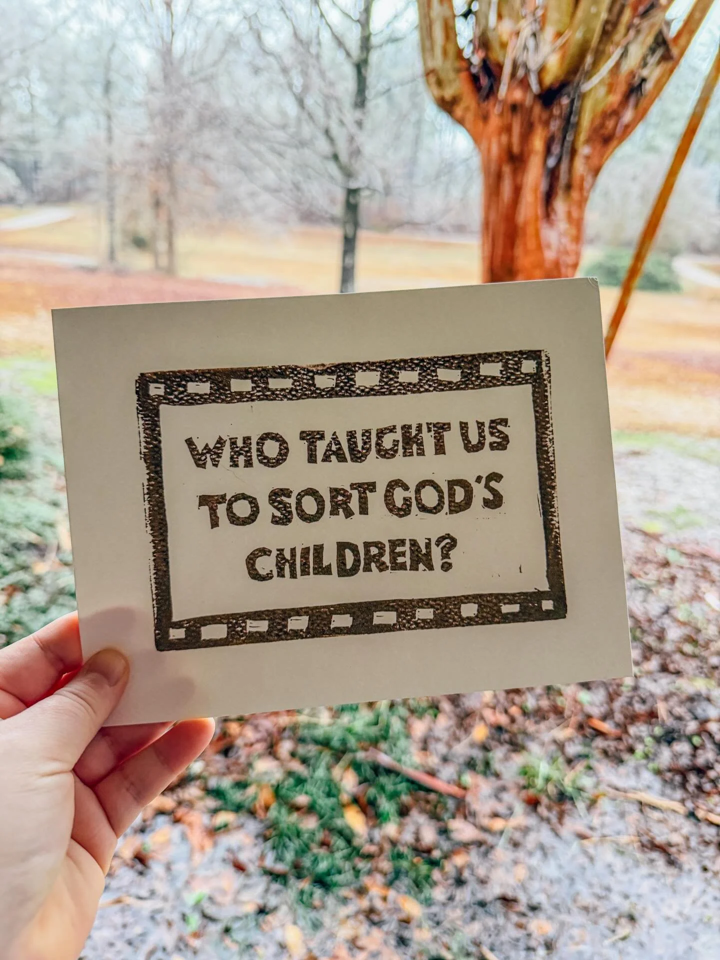 I carved this question because I couldn&rsquo;t shake it: Who taught us to sort God&rsquo;s children?

I&rsquo;m watching how quickly we reduce human beings to categories&mdash; worthy or unworthy, threat or hero, legal or illegal, us or them. I&rsqu
