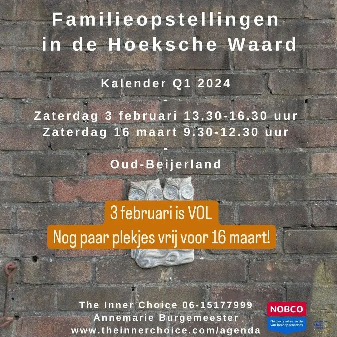 De live opstellingen-middag van 3 februari is volgeboekt. Voor 16 maart zijn er nog een paar plekken vrij. Ben jij nieuwsgierig naar jouw verborgen patronen? Wil je een vraag inbrengen en laten opstellen met mensen die representant staan voor jouw si