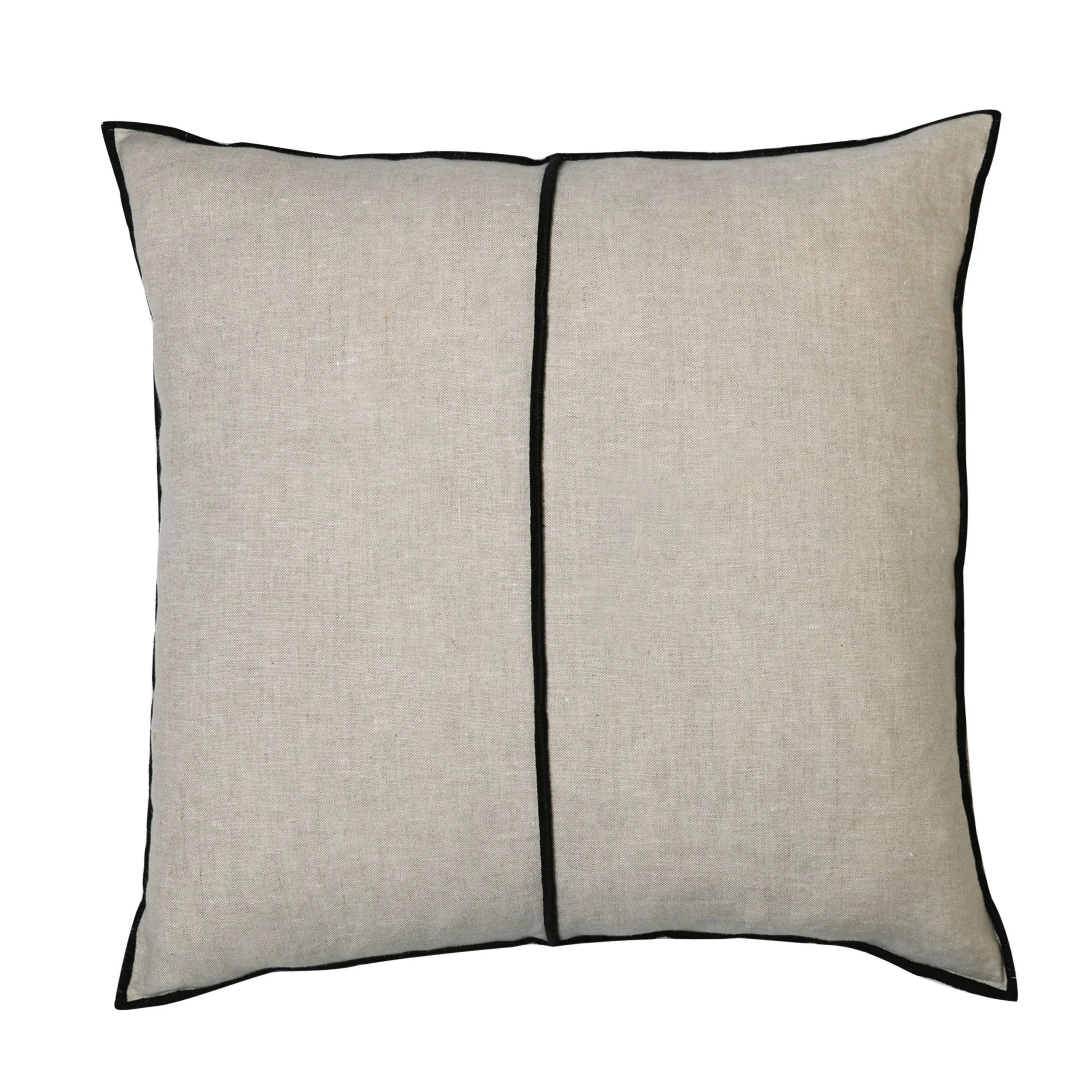 Maison Casamance Linen Vert pale cushion, 65 × 65 cm square, front view with black bourdon stitch