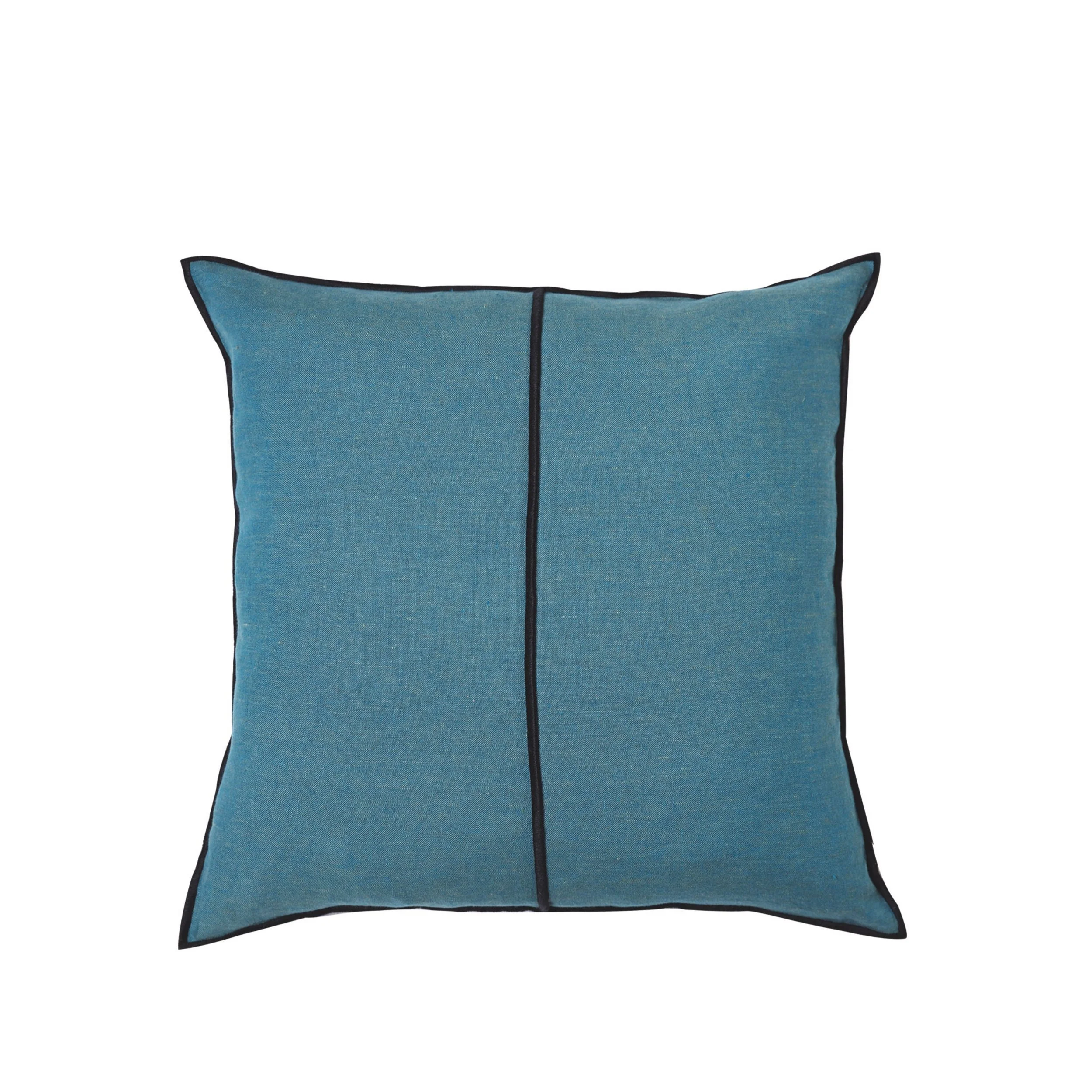Maison Casamance Linen Emeraude cushion, 45 × 45 cm square, front view with black bourdon stitch