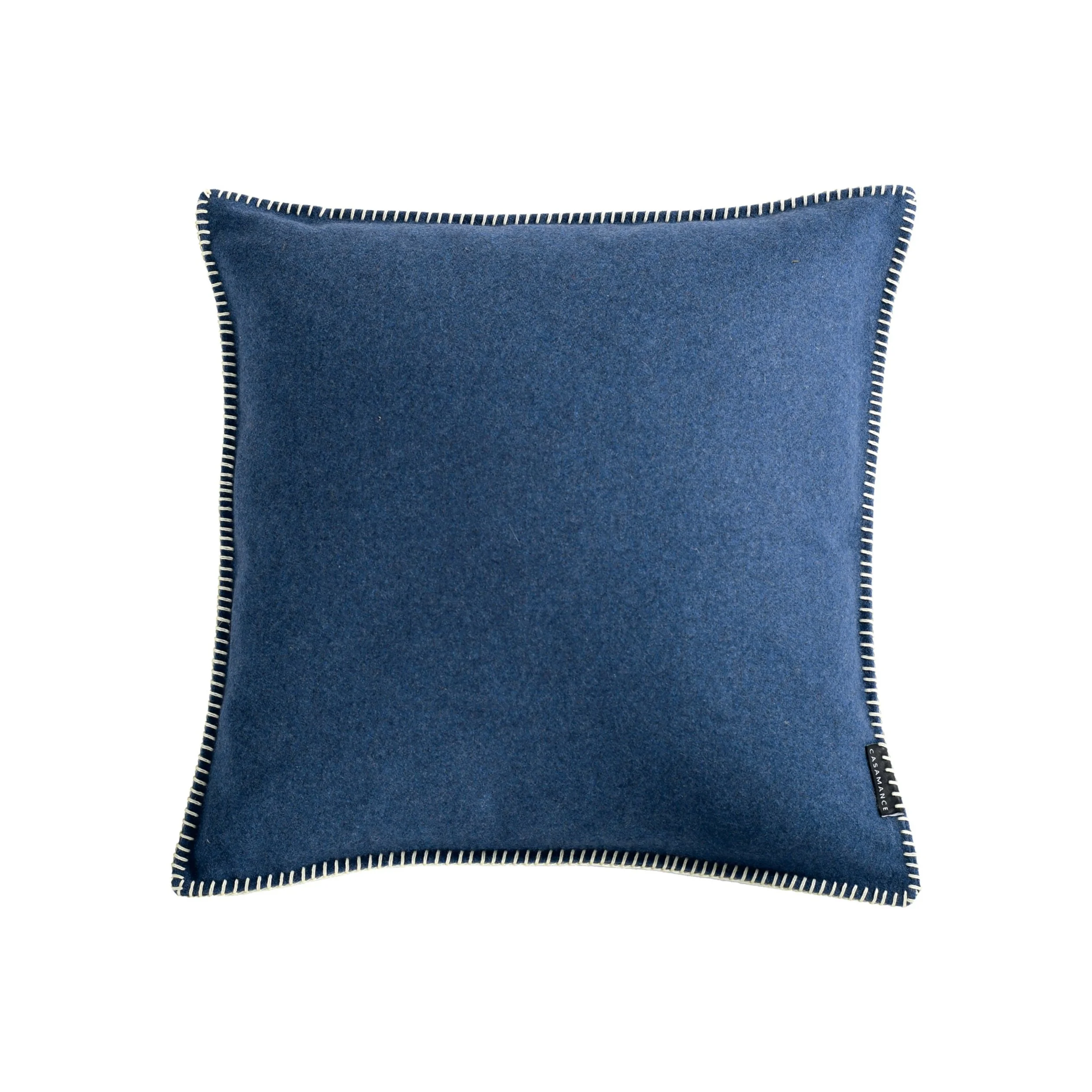 Maison Casamance Arthur's Seat Cobalt wool cushion, 45 × 45 cm, with contrast blanket stitch edge, front view