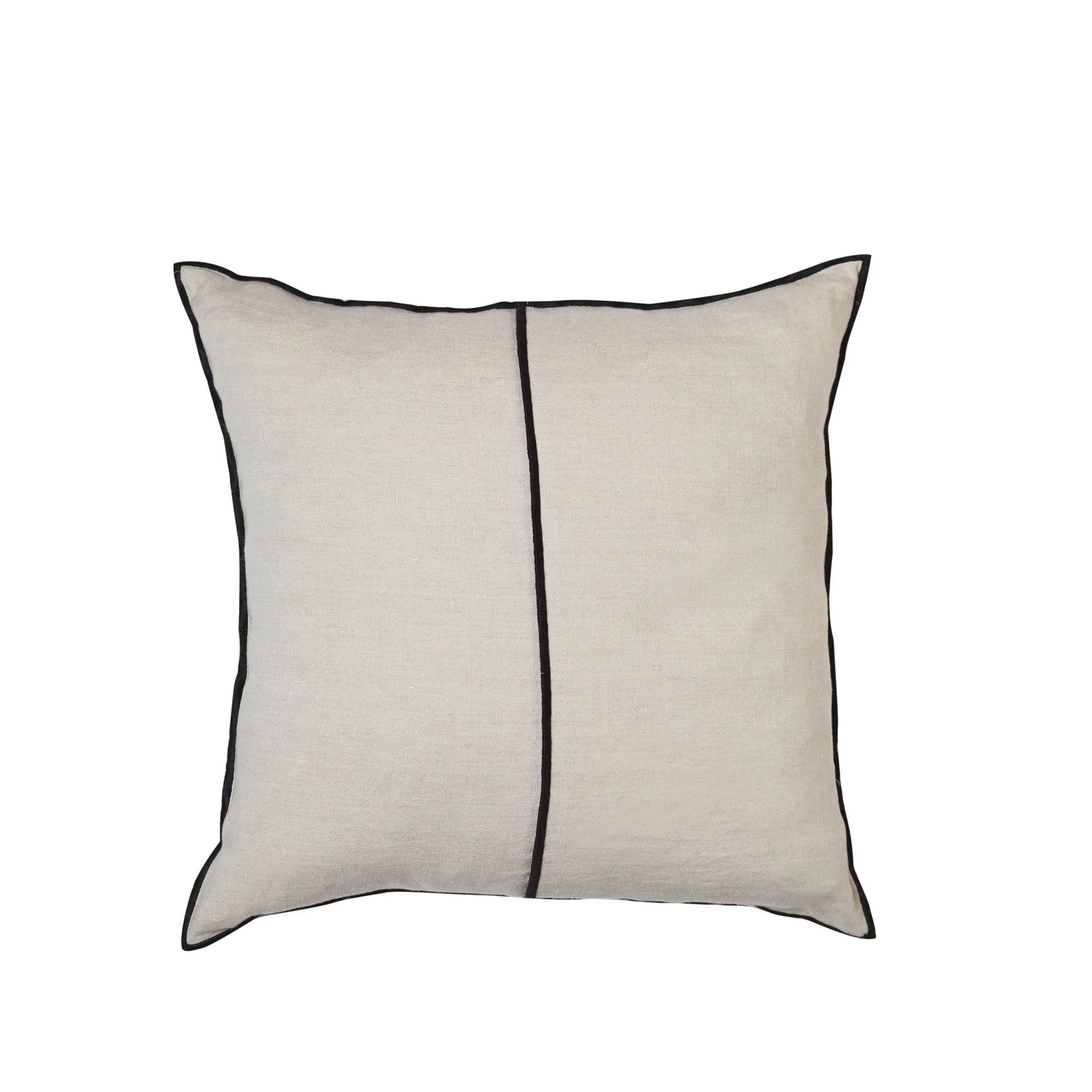 Maison Casamance Linen Craie cushion, 45 × 45 cm square, front view with black bourdon stitch