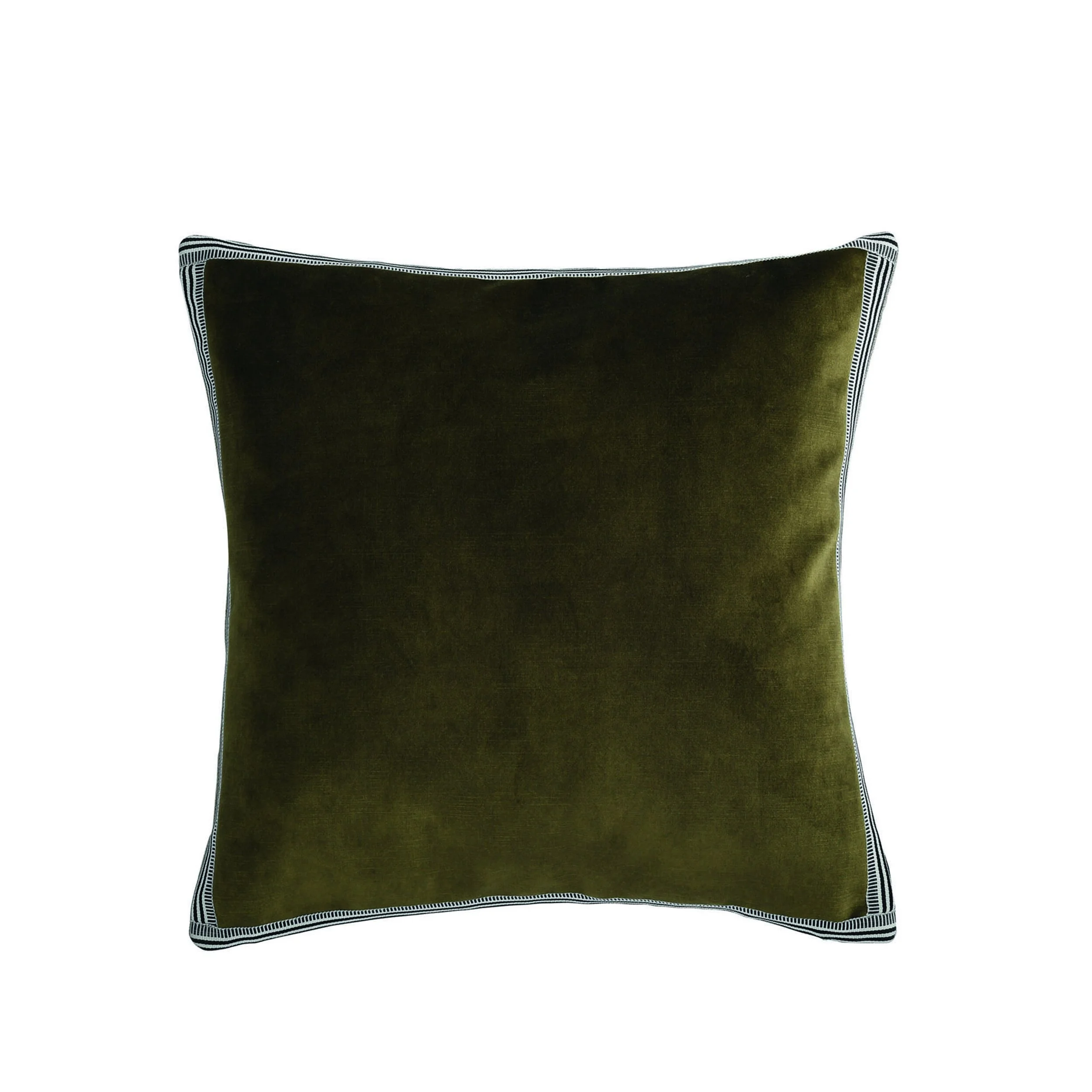 Maison Casamance Manade Vert Olive velvet cushion, 45 × 45 cm square, front view