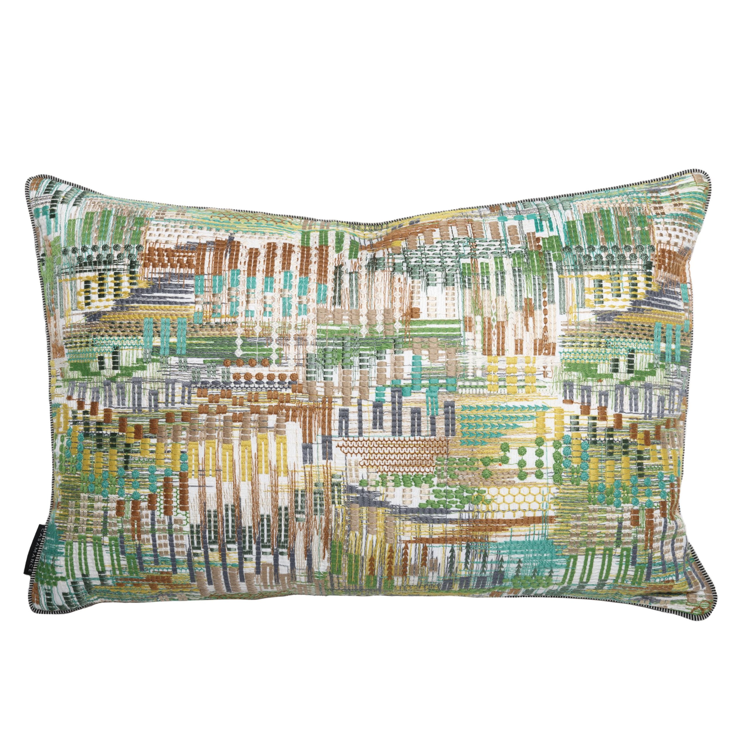 Point de vue vert moutardé embroidered cushion by Maison casamance