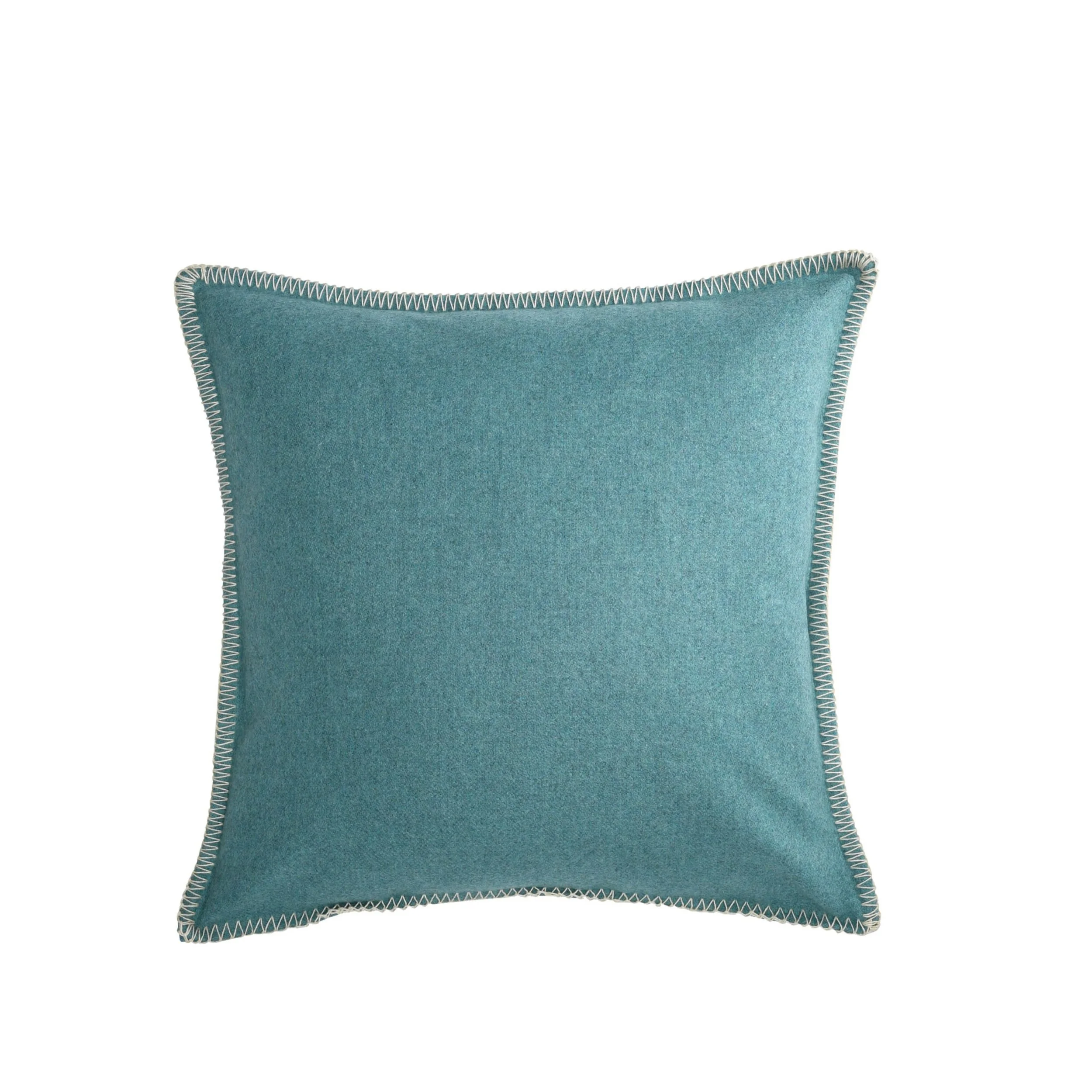 Maison Casamance Arthur's Seat Aqua wool cushion, 45 × 45 cm, with contrast blanket stitch edge, front view