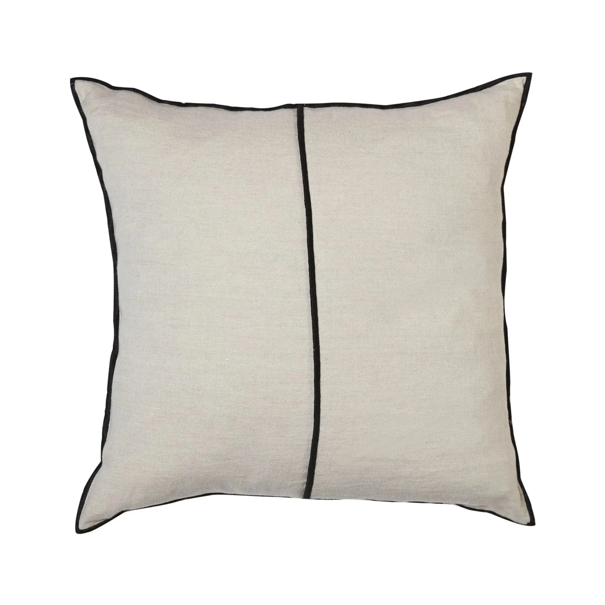 Maison Casamance Linen Craie cushion, 45 × 45 cm square, front view with black bourdon stitch