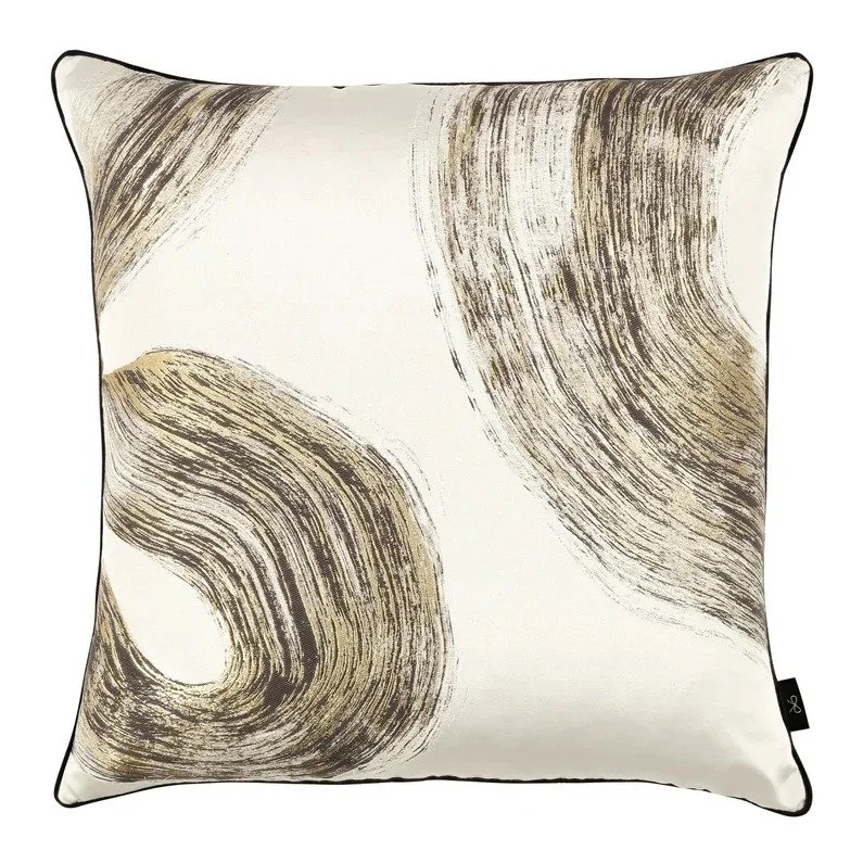Tsauri Gilt cushion by Black Edition in Oro, gold and brown brushstrokes on ivory