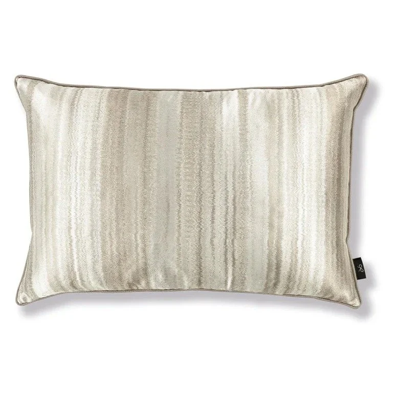 Iridos striped cushion by Black Edition in Silver Birch, ivory and silver grey stripes