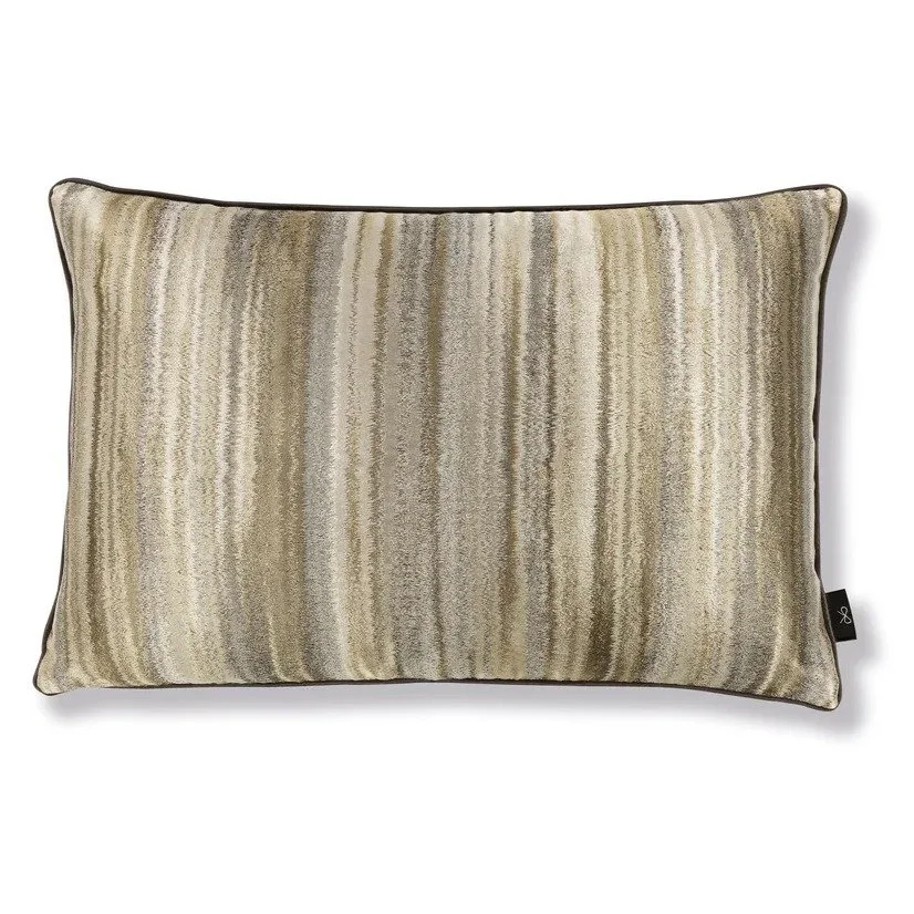 Iridos striped cushion by Black Edition in Patina, khaki, stone and sage stripes
