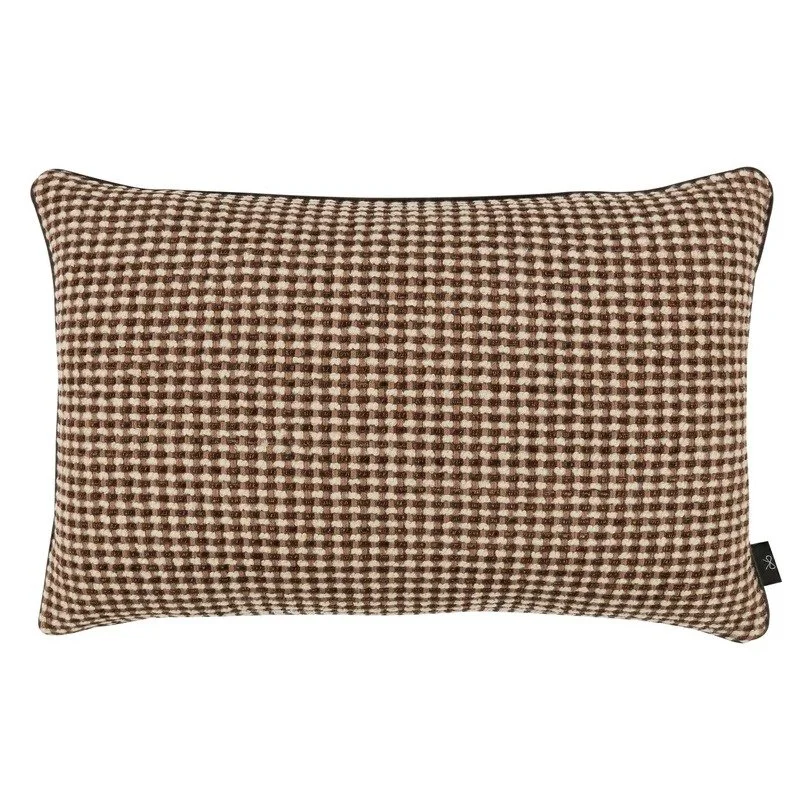 Etitto textured weave cushion by Black Edition in Copper, rust brown and cream knots