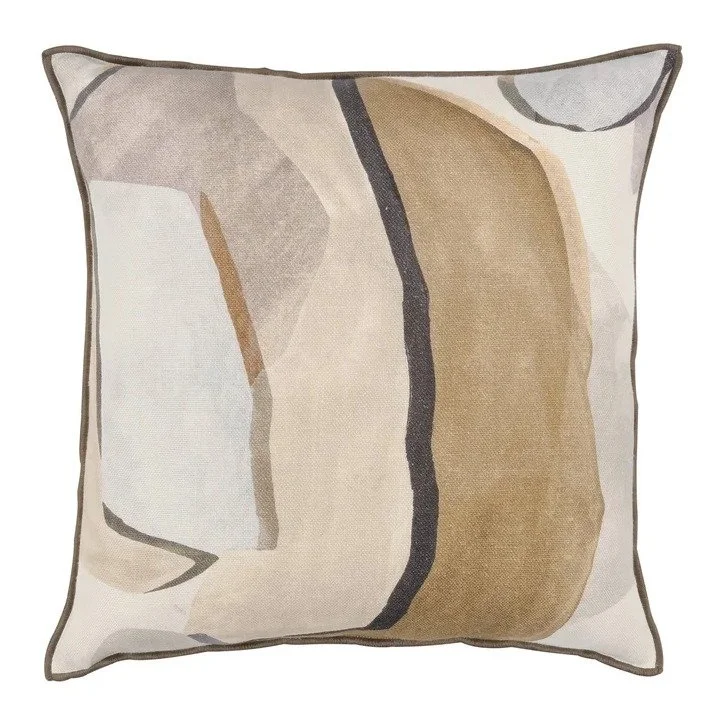 Figura printed linen cushion by Black Edition in Ashlar, sand, stone and ochre shapes with a charcoal line