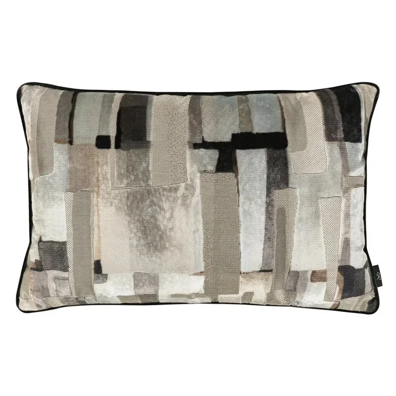 Quadrata cushion by Black Edition in Mercury, silver, pewter and charcoal blocks on velvet