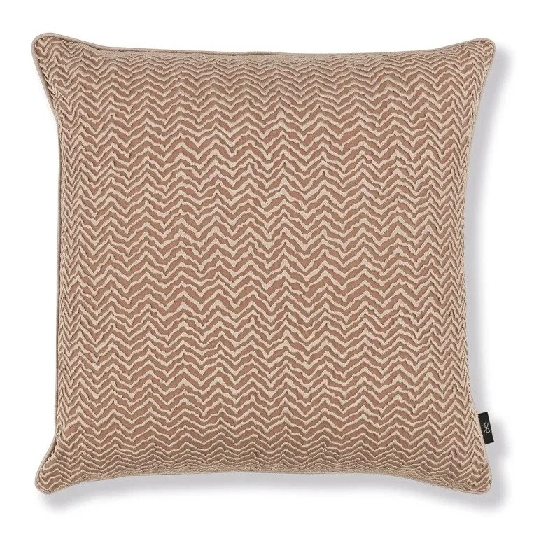 Musona embroidered cushion by Black Edition in Plaster, ivory chevron on dusty pink