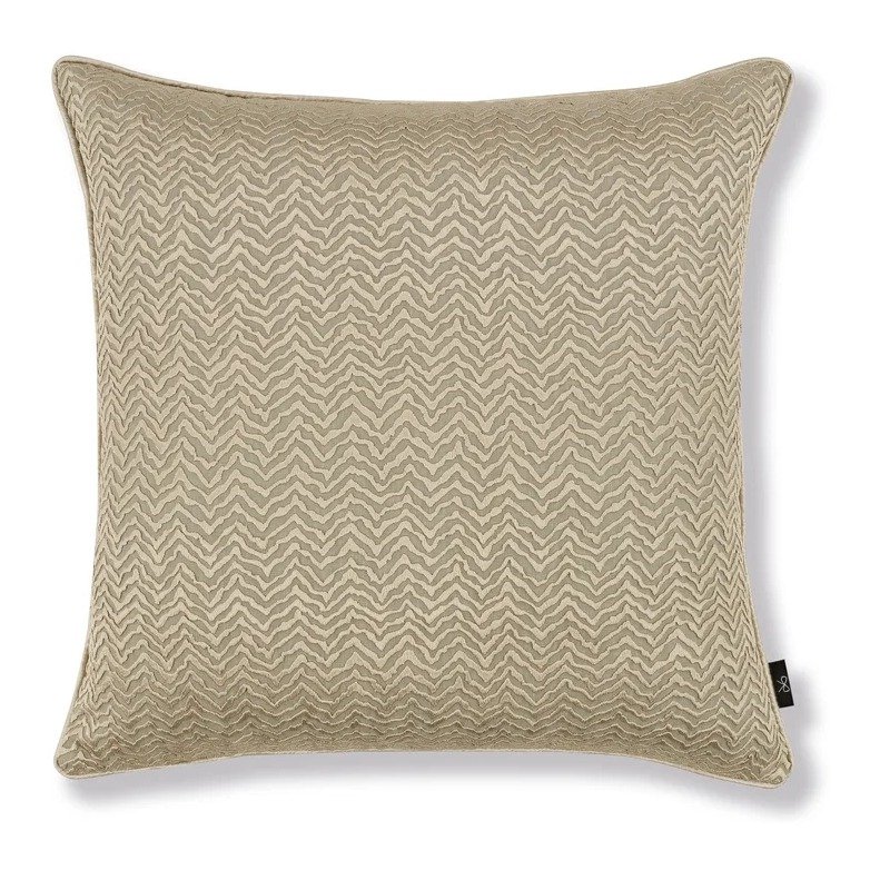 Musona embroidered cushion by Black Edition in Ashlar, cream chevron on greige