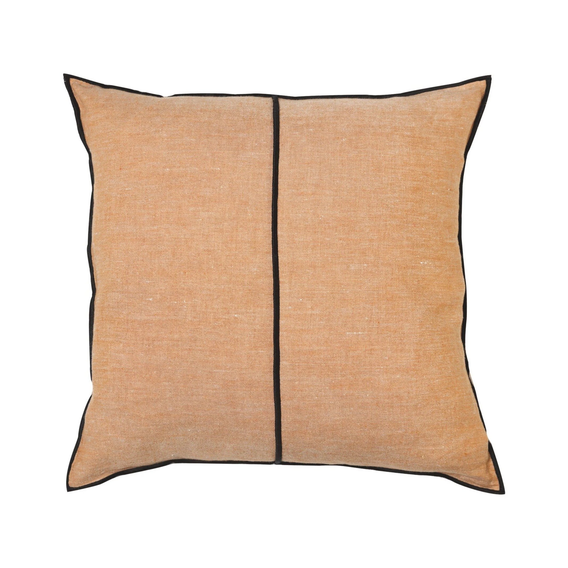 Maison Casamance Linen Sepia cushion, 45 × 45 cm square, front view with black bourdon stitch