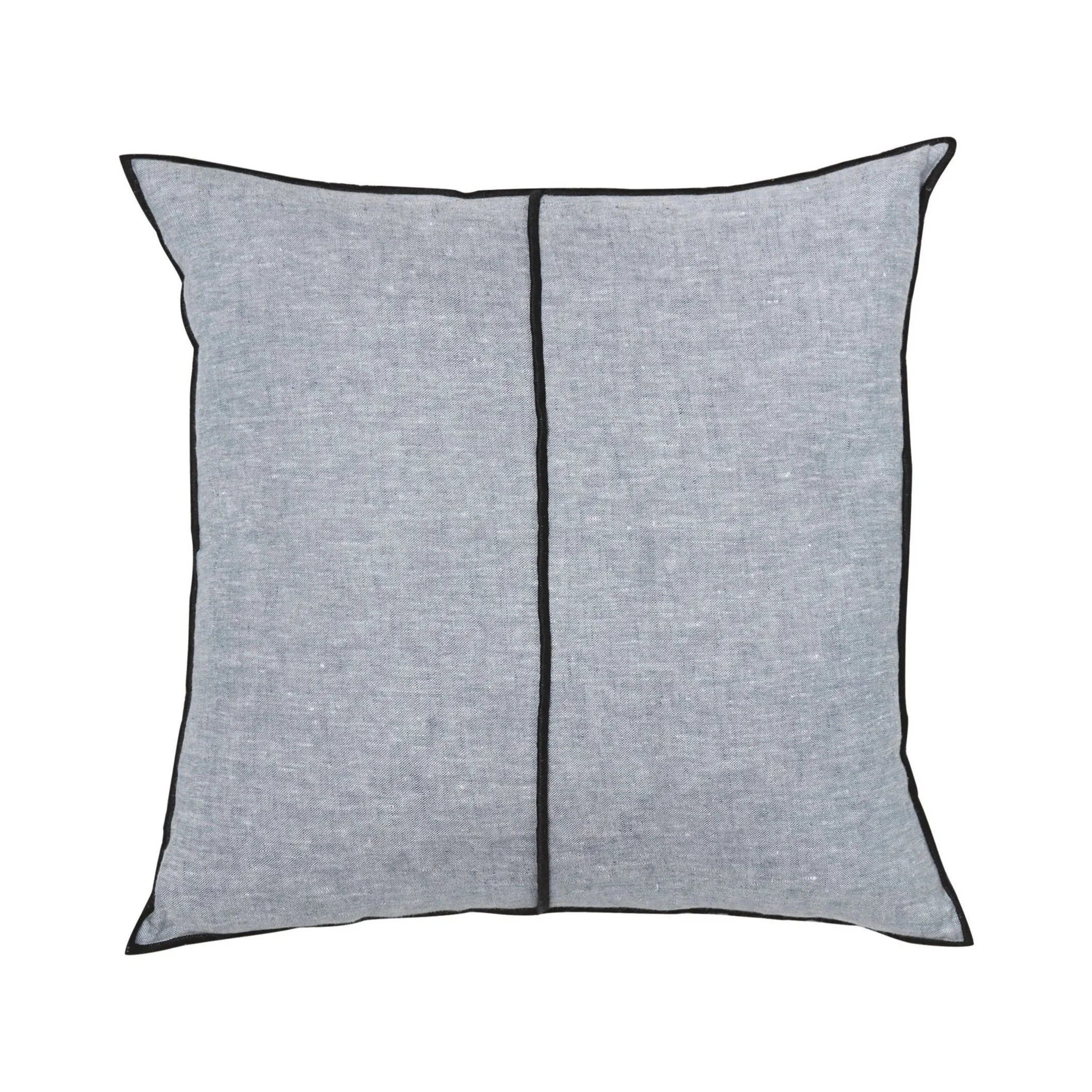 Maison Casamance Linen Bleu cushion, 45 × 45 cm square, front view with black bourdon stitch