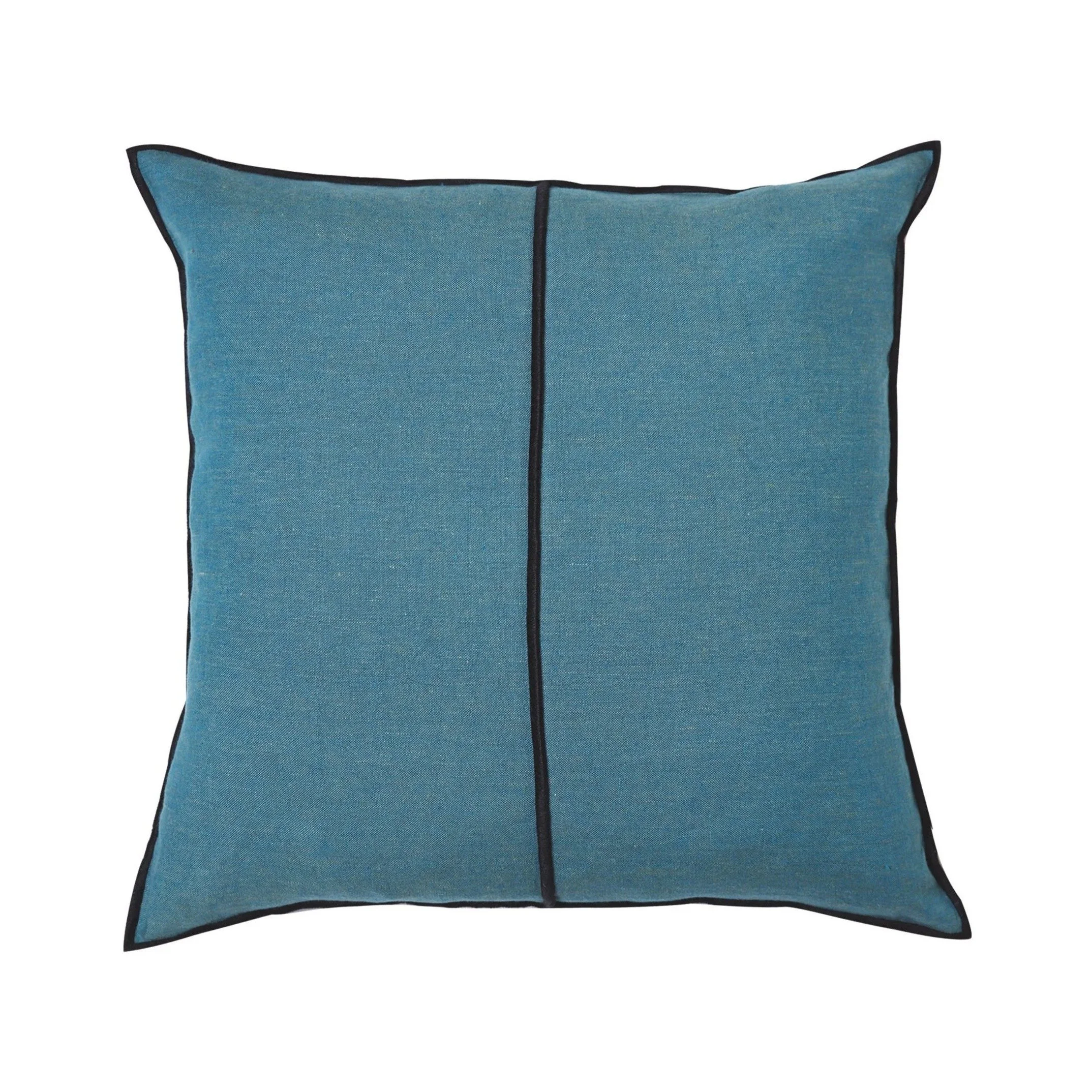 Maison Casamance Linen Emeraude cushion, 45 × 45 cm square, front view with black bourdon stitch
