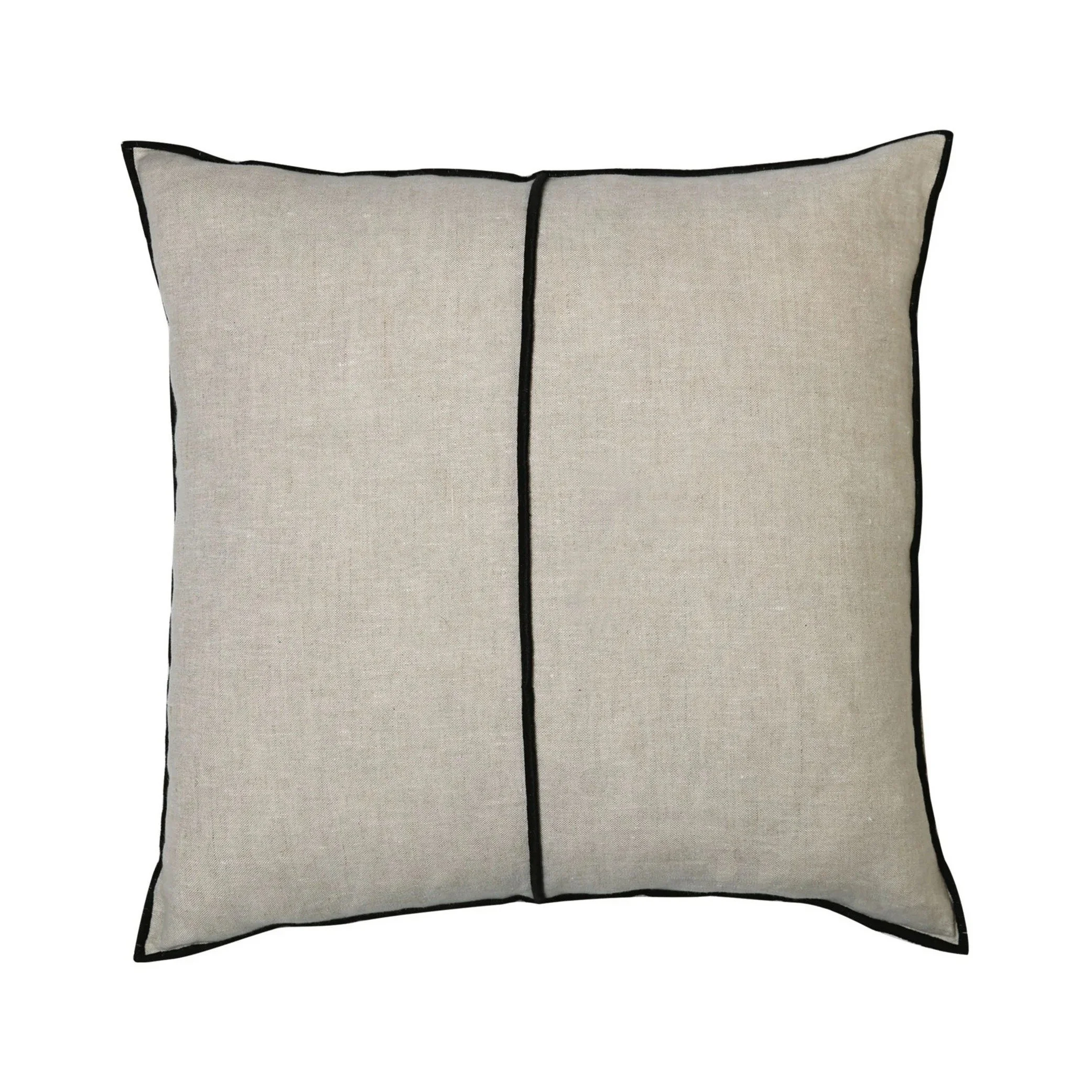 Maison Casamance Linen Vert pale cushion, 45 × 45 cm square, front view with black bourdon stitch