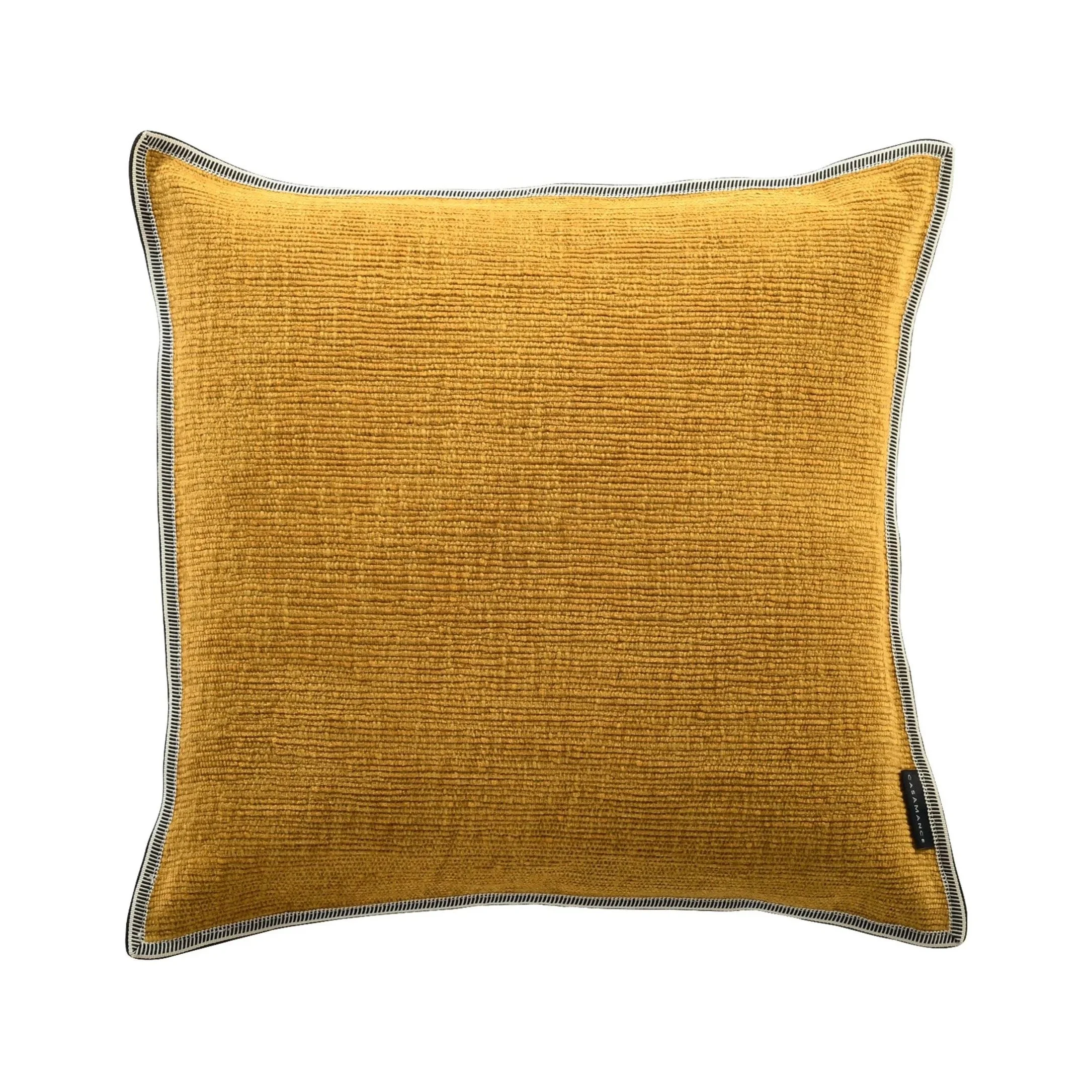 Maison Casamance Cabourg Moutarde cushion, 45 × 45 cm square, ribbed texture with braid edge, front view