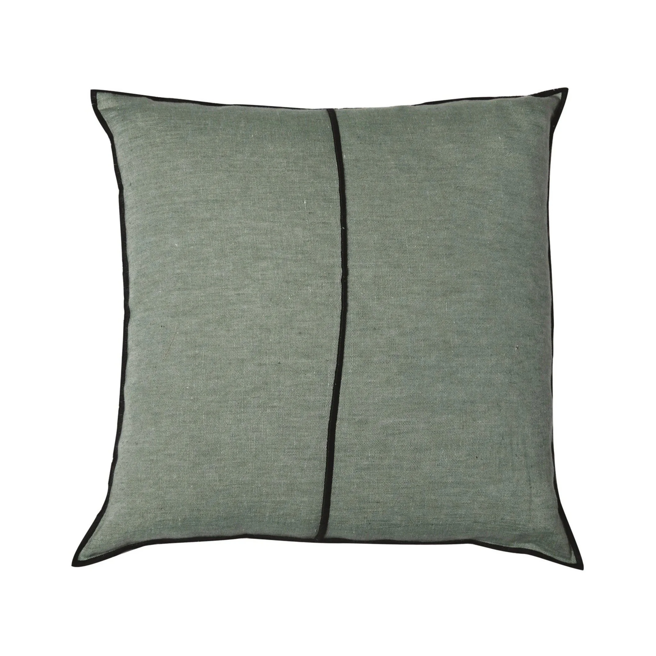 Maison Casamance Linen Celadon cushion, 45 × 45 cm square, front view with black bourdon stitch