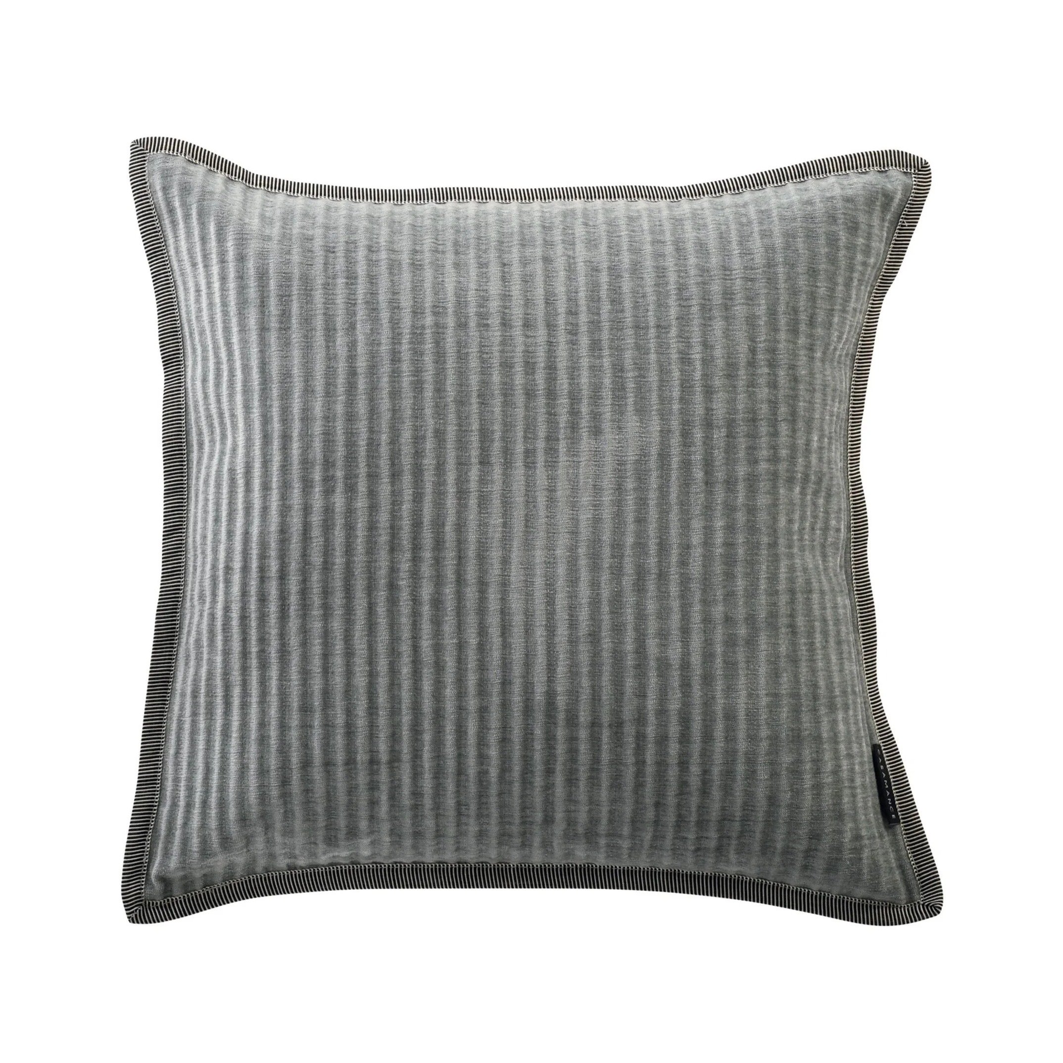 Maison Casamance Opulence ribbed velvet cushion in Celadon, 45 × 45 cm square, front view with braided edge