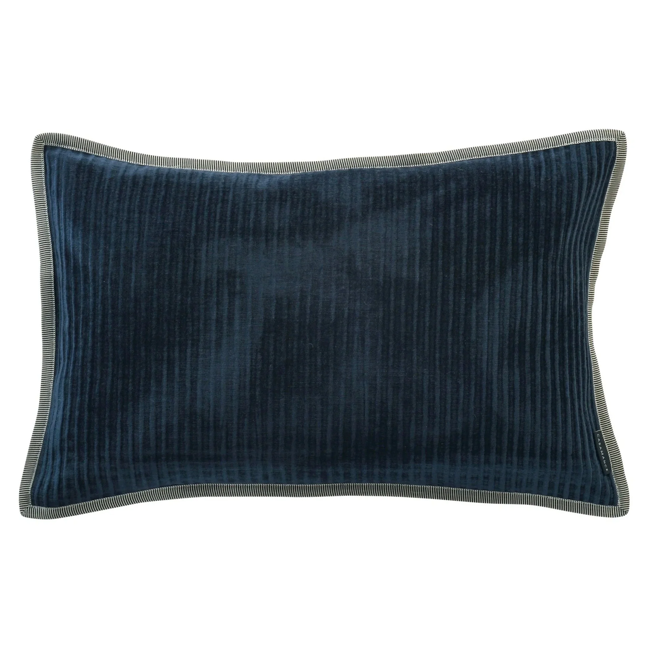Maison Casamance Opulence ribbed velvet cushion in Bleu Nuit, 40 × 60 cm rectangle, front view with braided edge