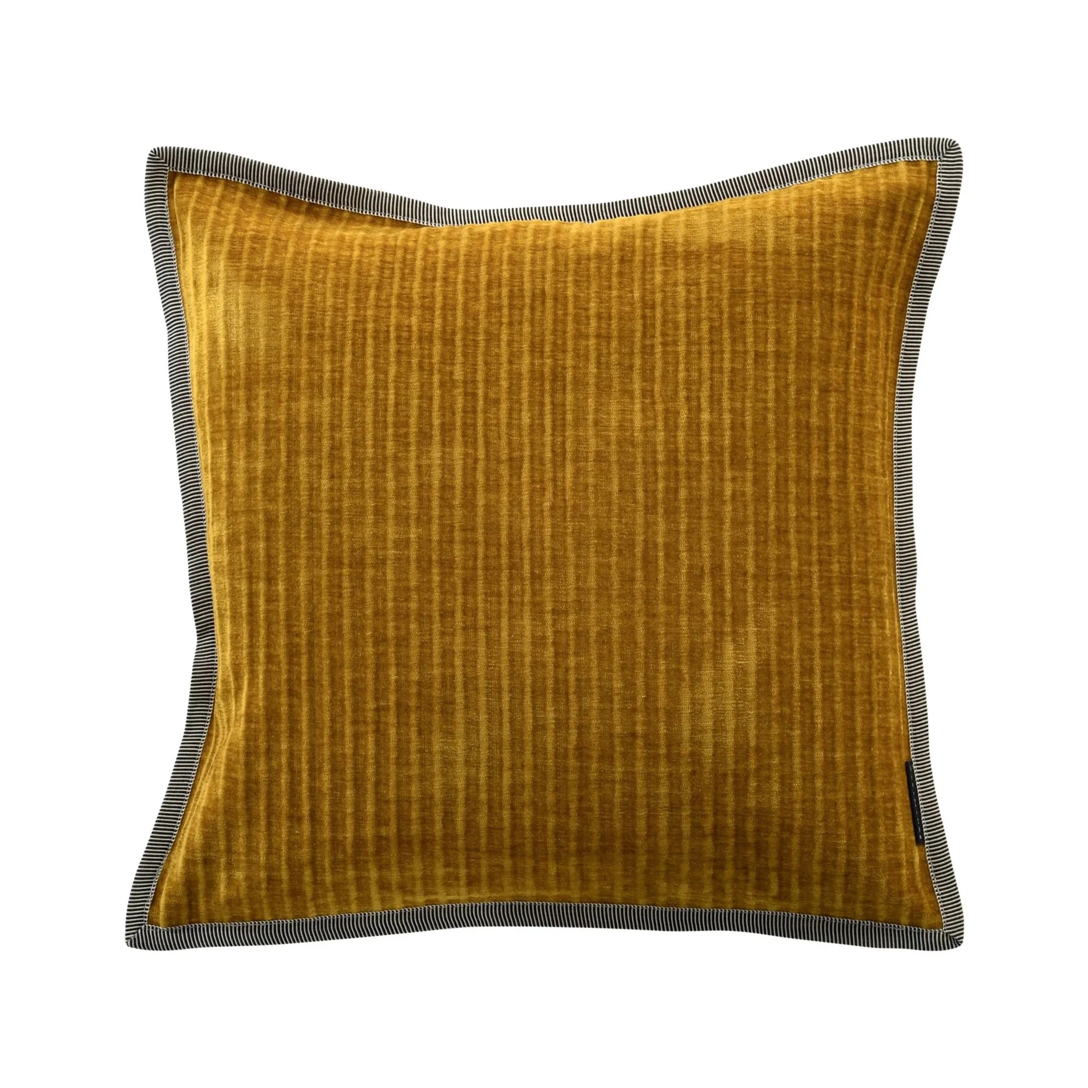 Maison Casamance Opulence ribbed velvet cushion in Moutarde, 45 × 45 cm square, front view with braided edge