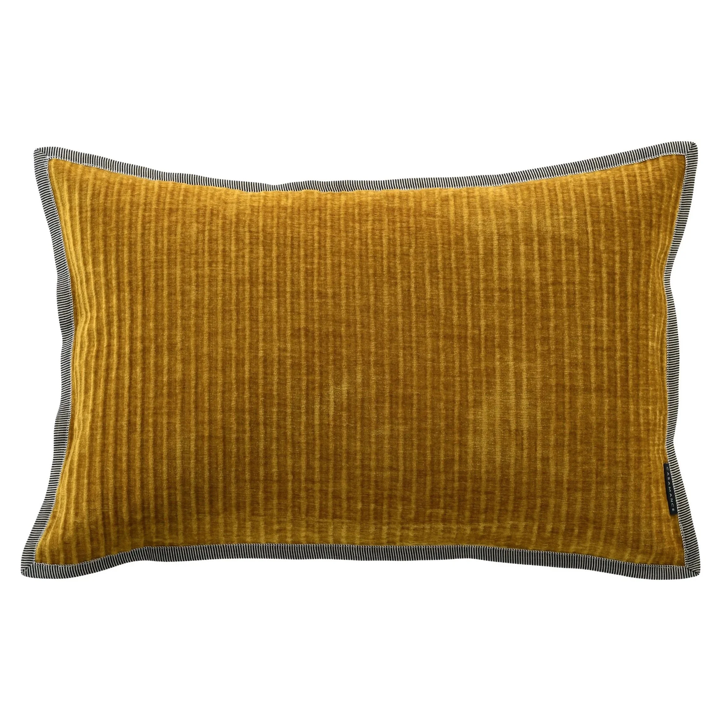 Maison Casamance Opulence ribbed velvet cushion in Moutarde, 40 × 60 cm rectangle, front view with braided edge