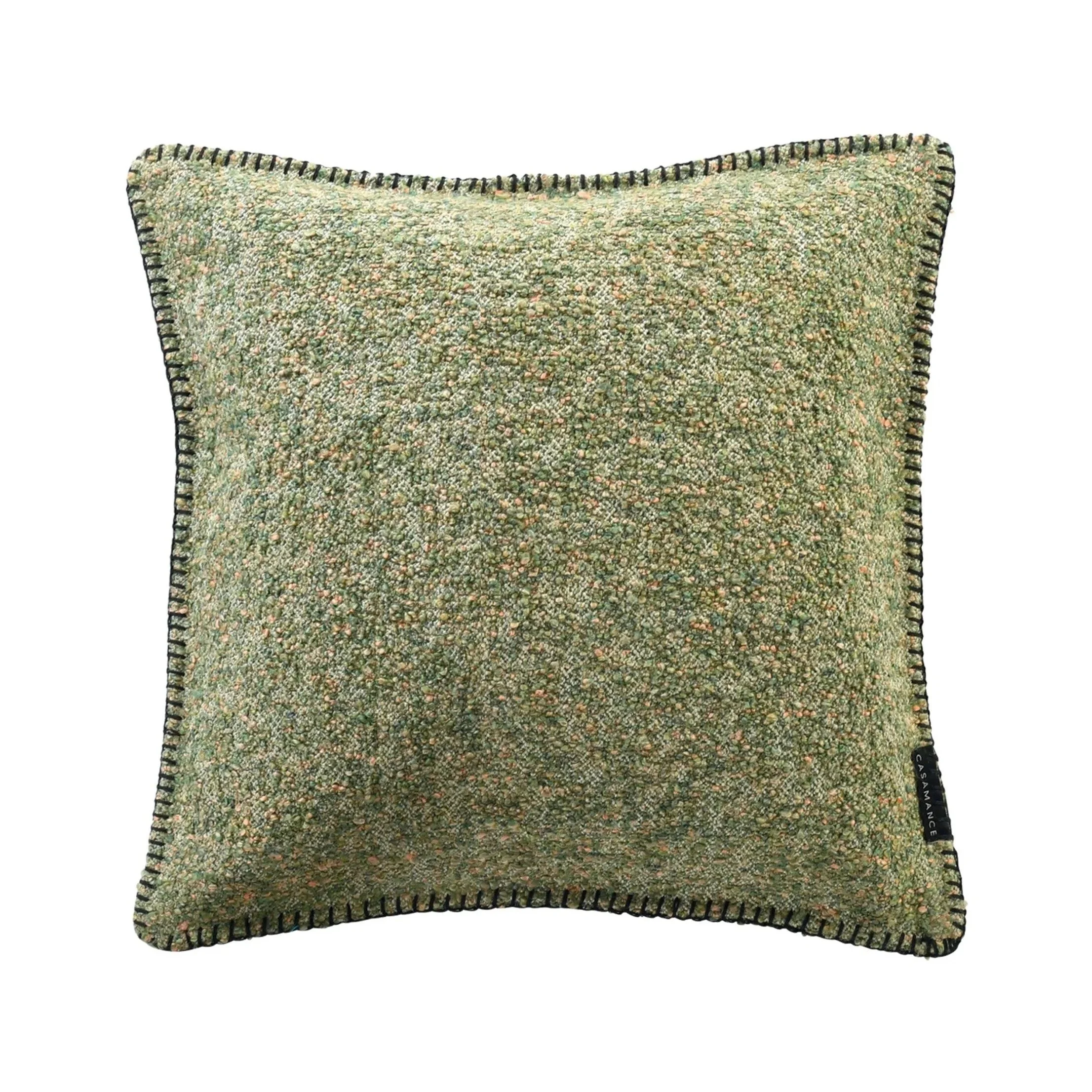 Maison Casamance Lierna bouclé cushion in Opaline Blush, 45 × 45 cm square, front view with blanket stitch edge