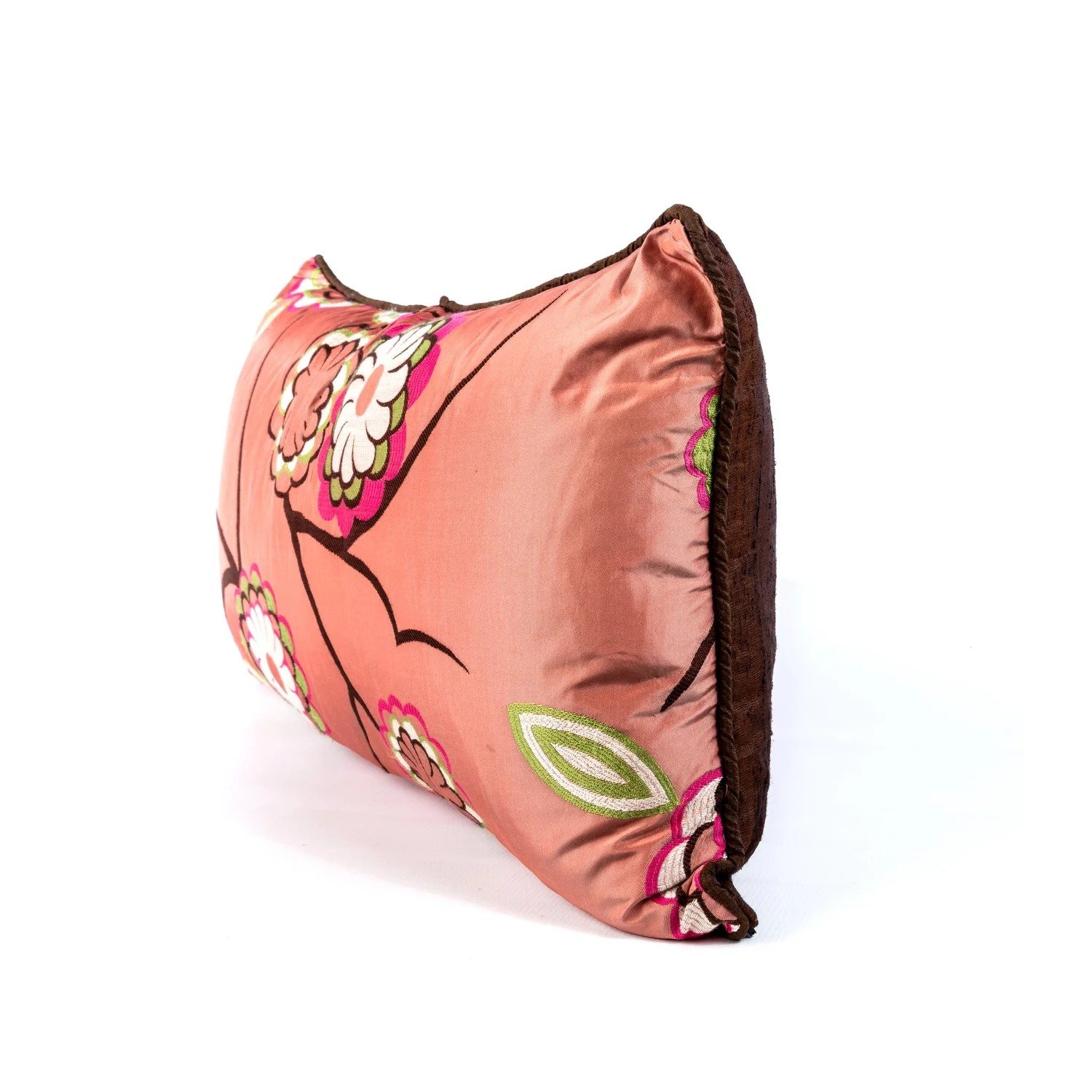 Birdtree cushion, side view showing the silk