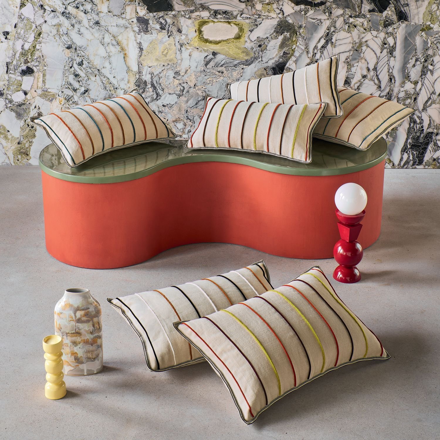 Maison Casamance Killin Noir Beige cushion in a room setting, wider view