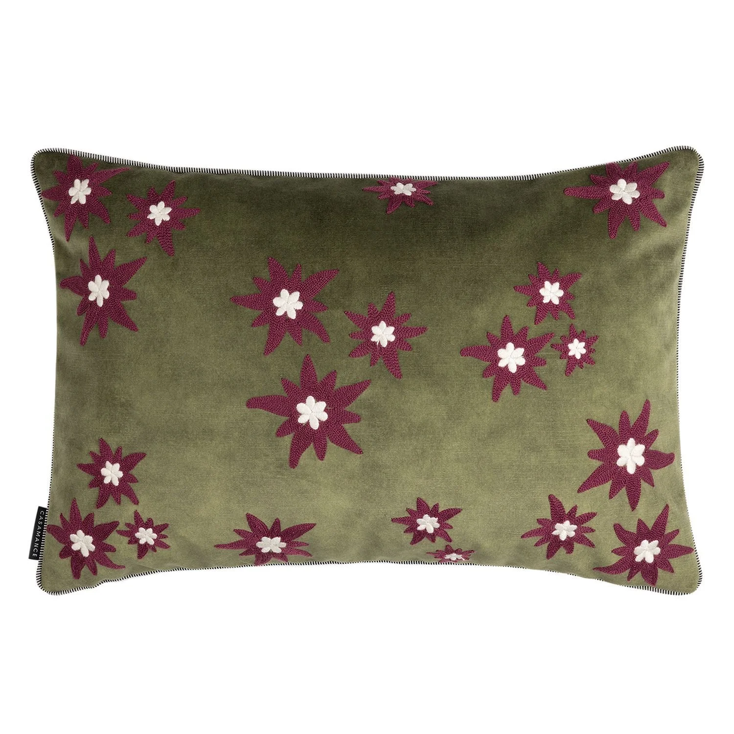 Maison Casamance Ness Vert Olive cushion, 40 × 60 cm, front view
