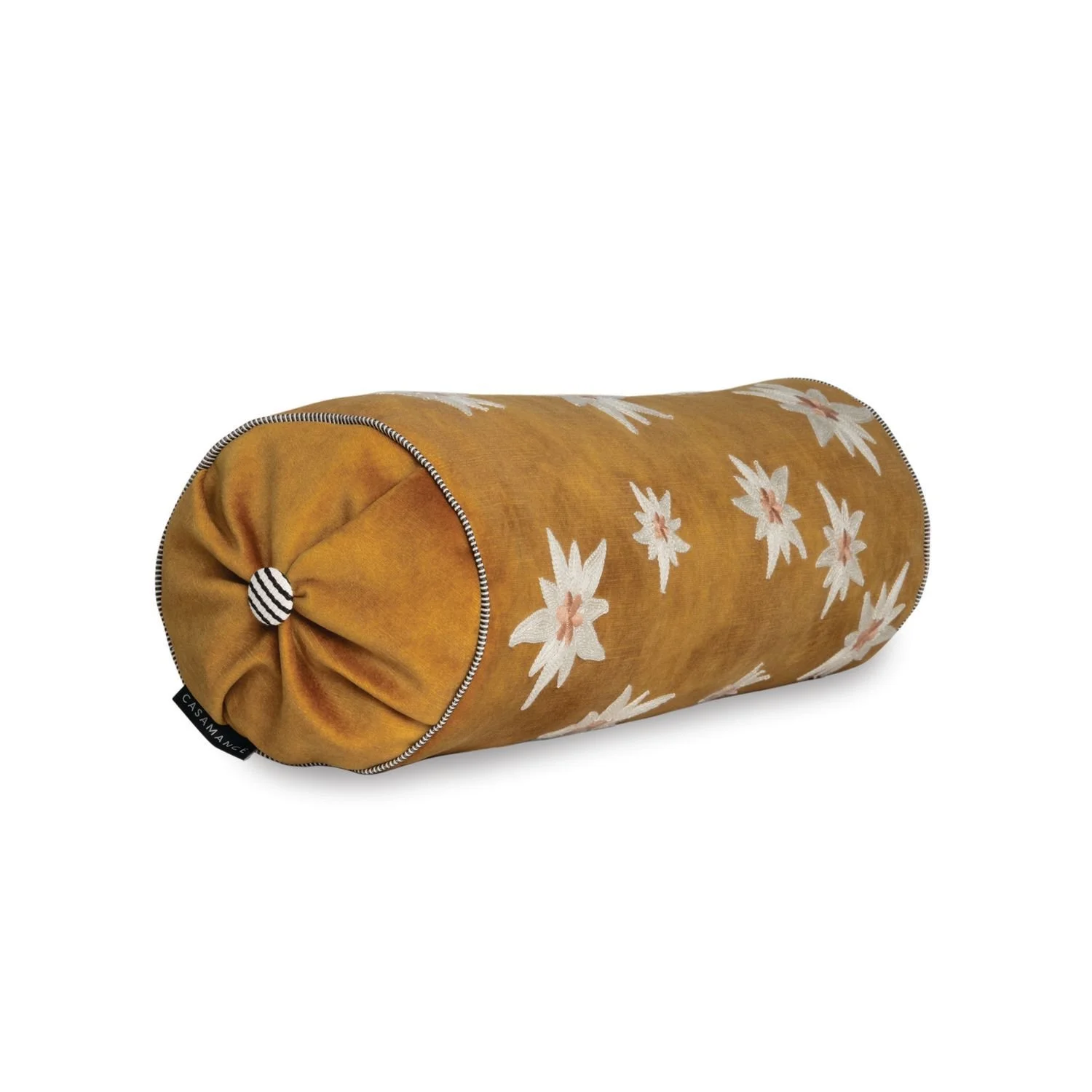 Maison Casamance Ness Jaune Or bolster cushion, side view