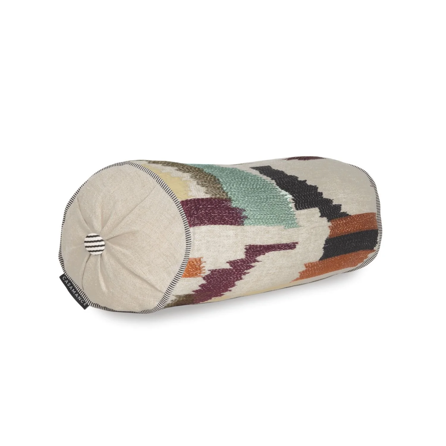 Maison Casamance Benang Multico Bleu bolster cushion, side view