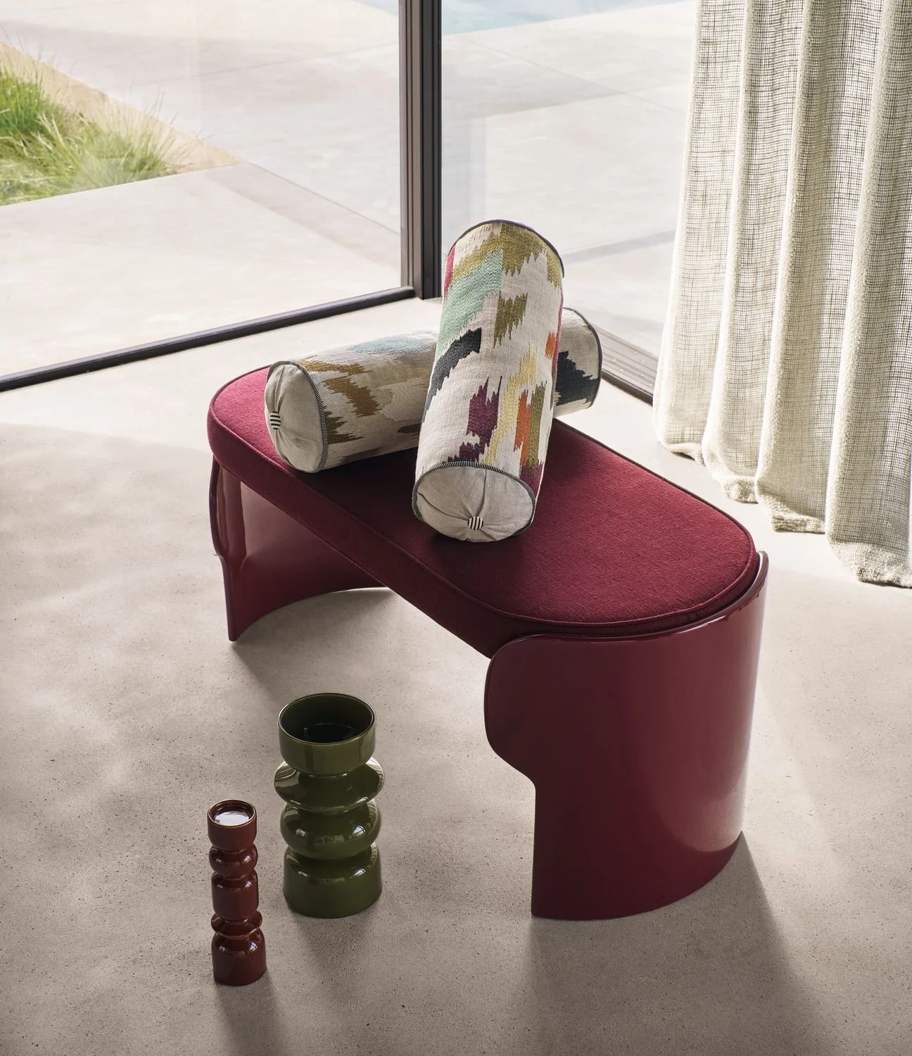 Maison Casamance Benang Multico bolster cushion in a room setting