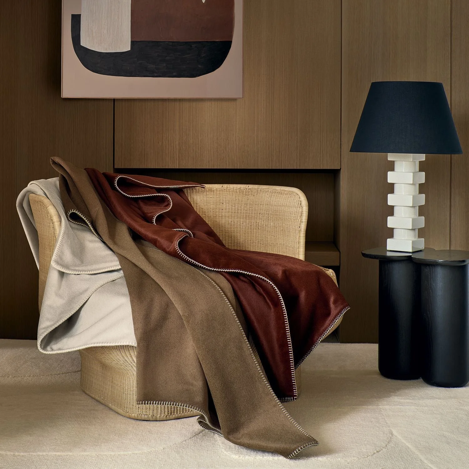 Maison Casamance Clyde Throw Ecru in a room setting, wider view