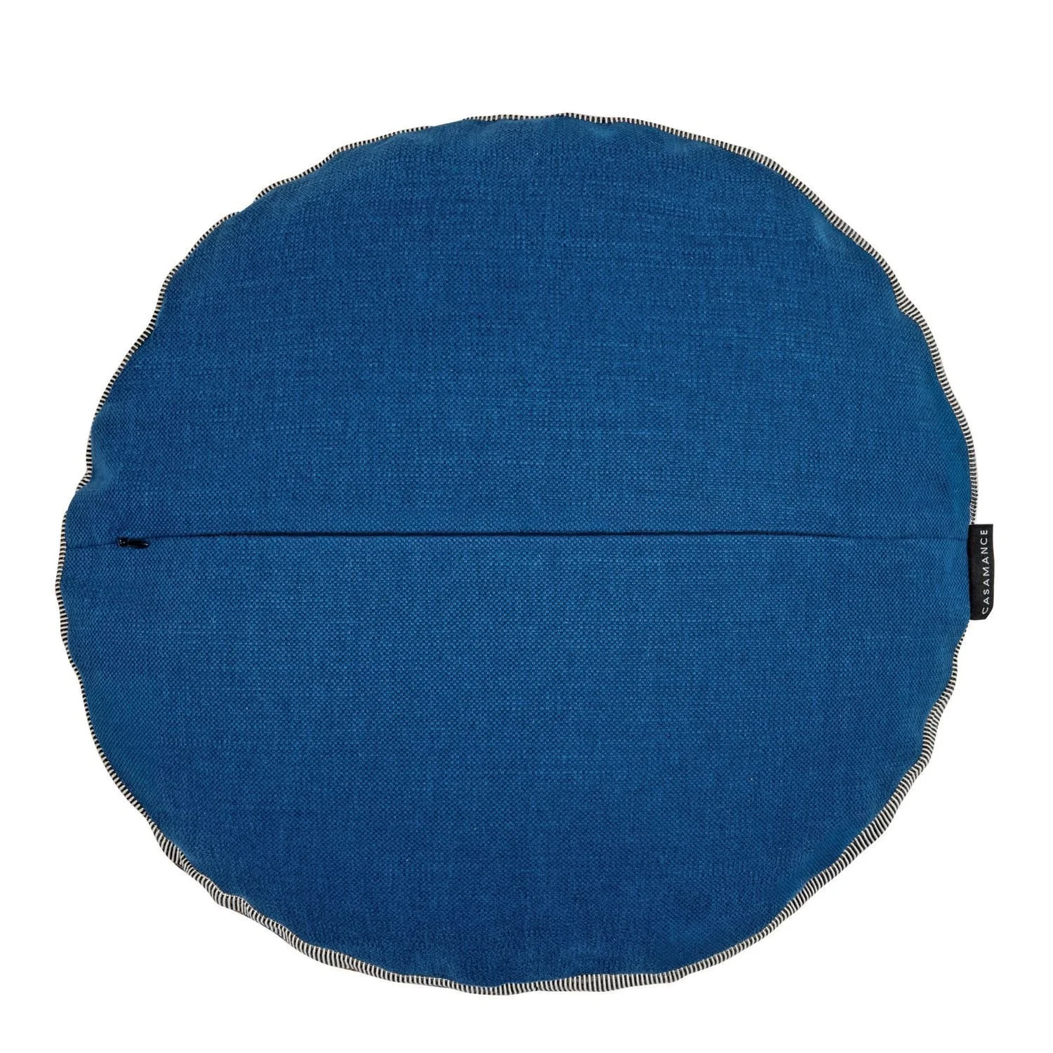 Maison Casamance Mellow Bleu Cobalt round cushion, reverse