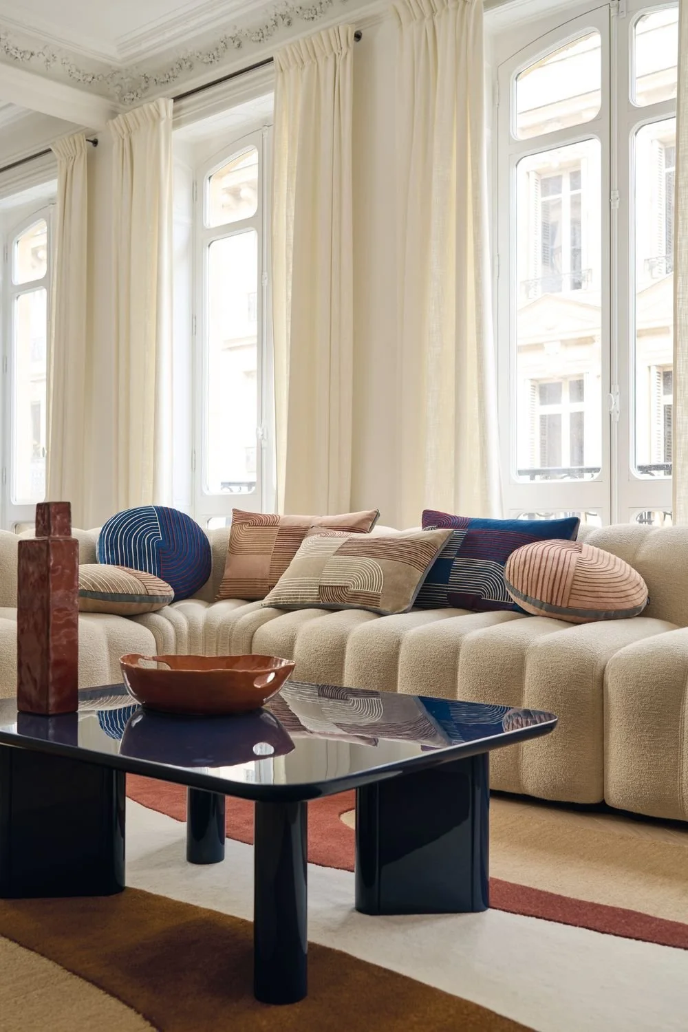 Maison Casamance Mellow Bleu Cobalt cushion in a room setting
