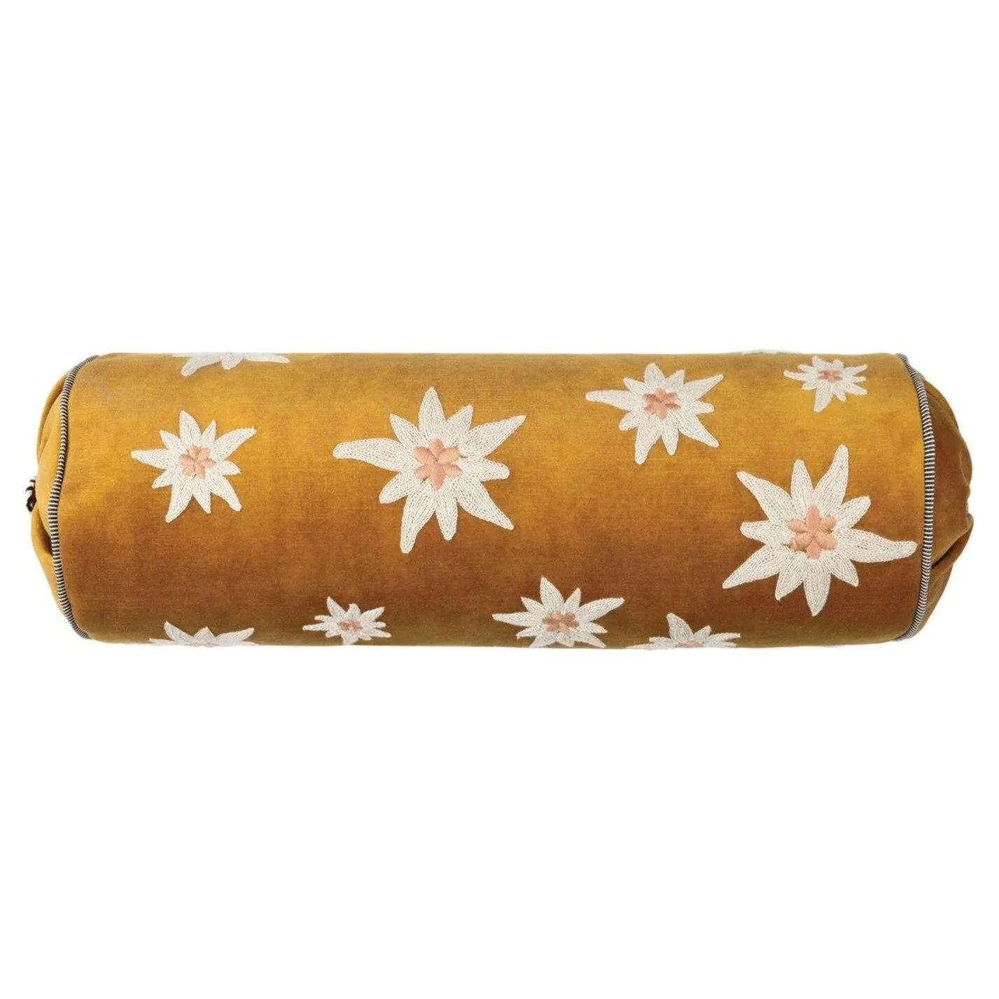 Maison Casamance Ness Jaune Or bolster cushion, 50 × 16 cm, front view