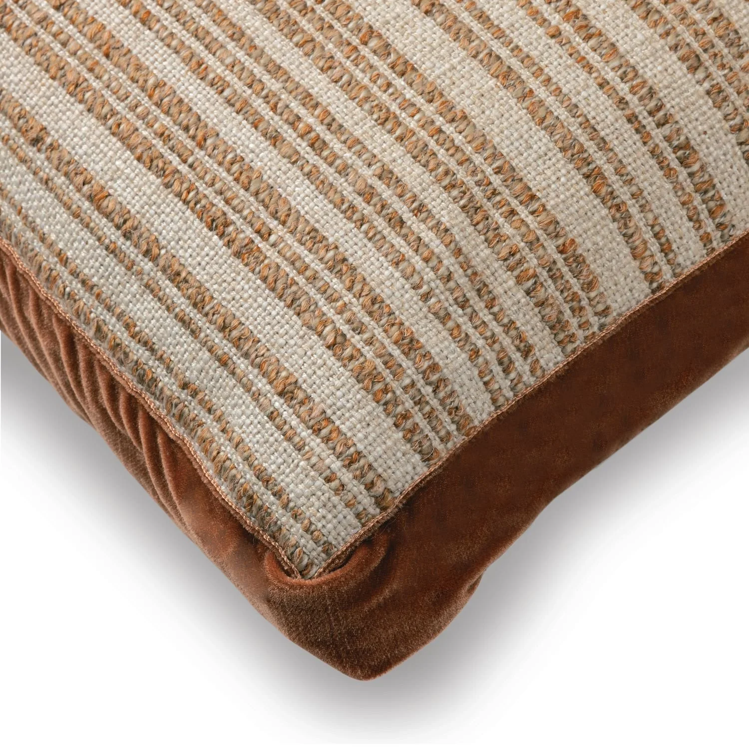 Maison Casamance Haute Lice Ocre cushion, close up of the edge and fabric