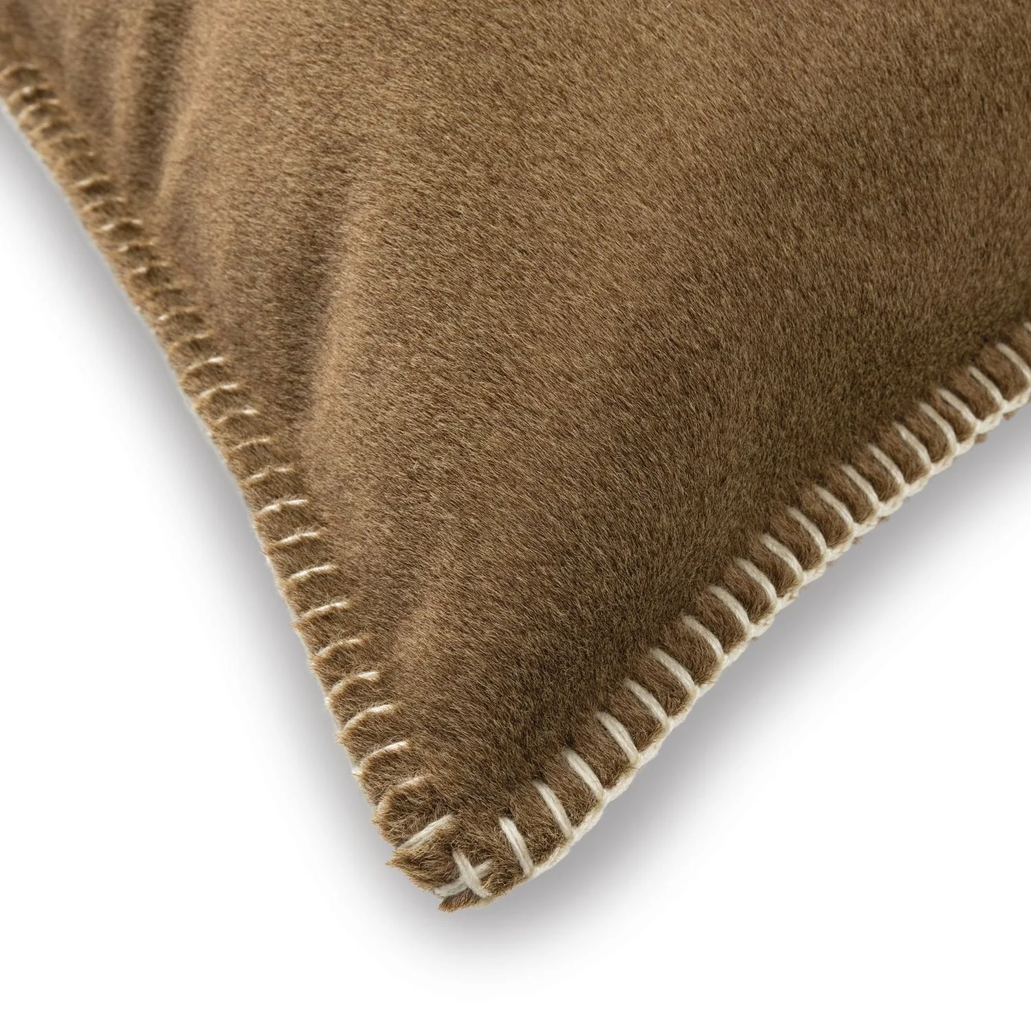 Maison Casamance Clyde Bronze cushion, close up of the edge and fabric