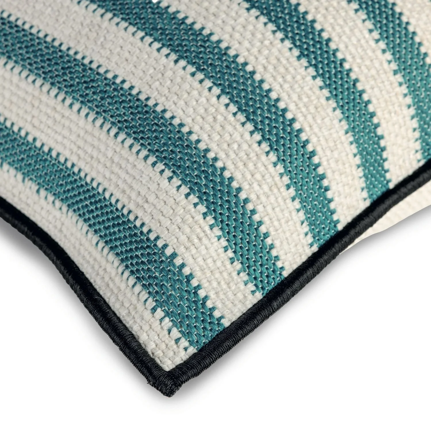 Maison Casamance Levadas Orange outdoor cushion, close up of the edge and fabric