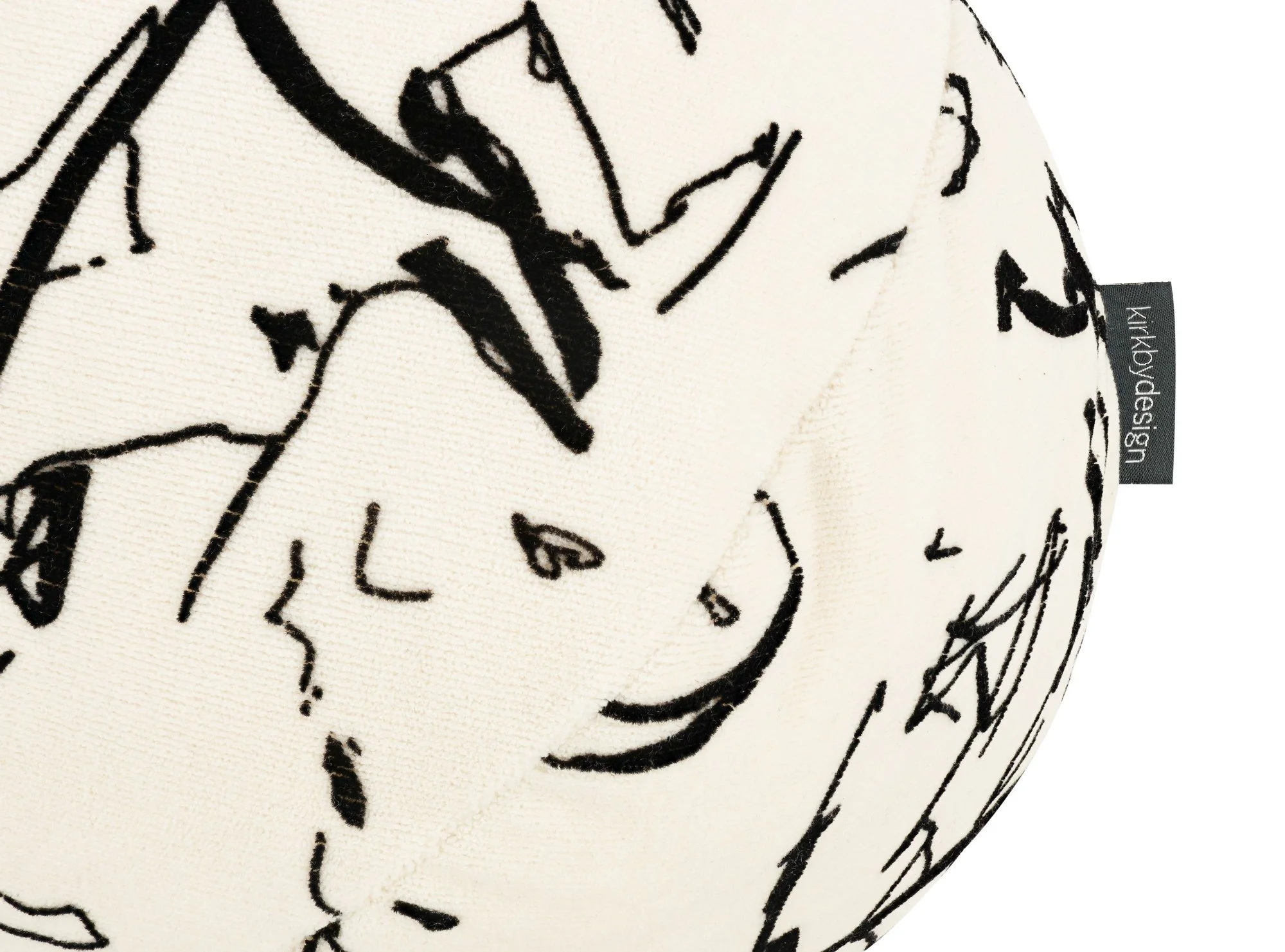 Kirkby Design Scribble Monochrome cushion, 35 cm round, corner detail