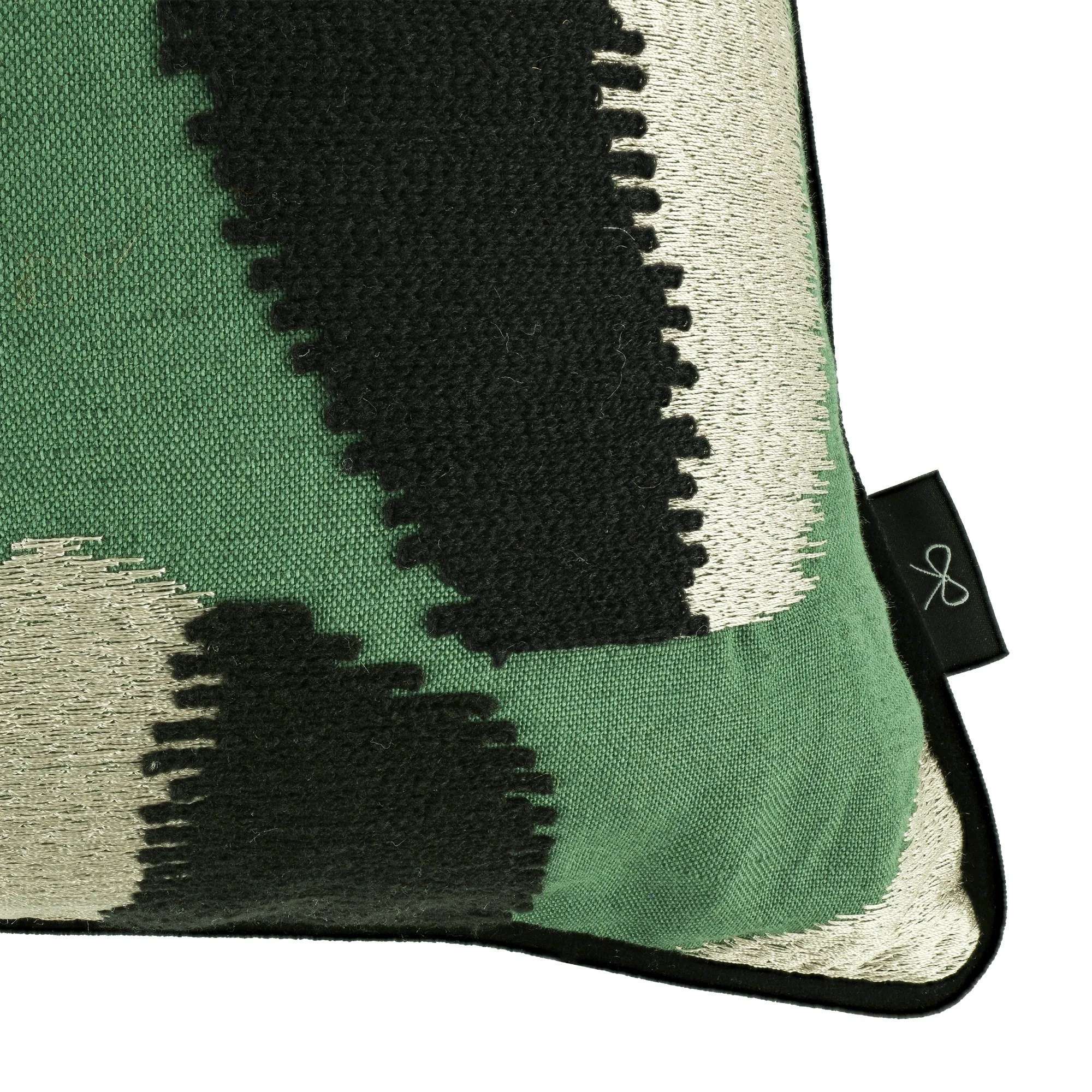 Black Edition Timor Malachite cushion, 55 × 55 cm, corner detail