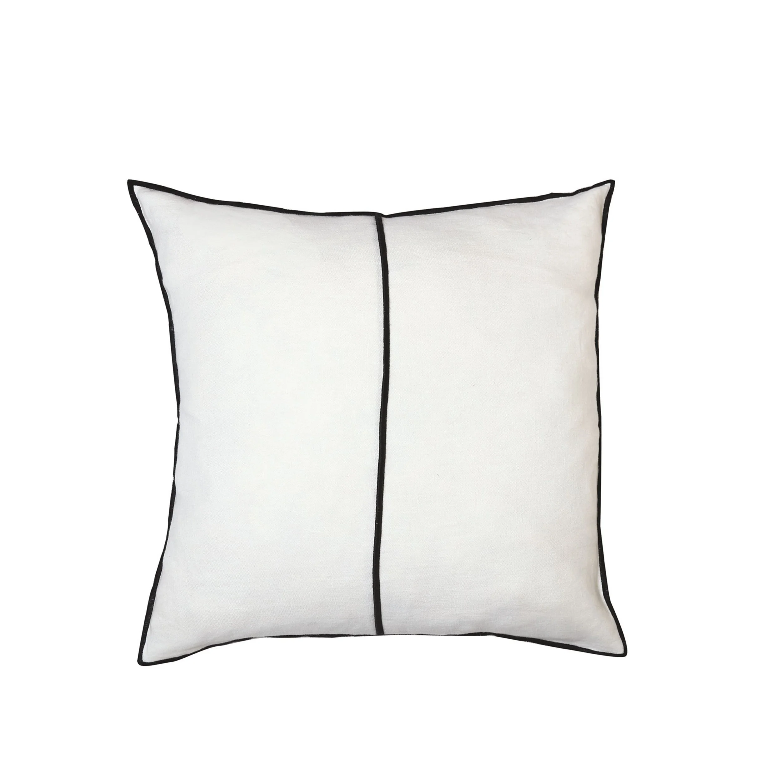 Maison Casamance Linen Blanc petale cushion, 45 × 45 cm square, front view with black bourdon stitch