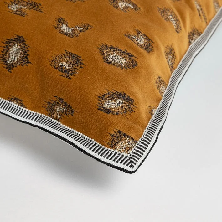 square velvet with animal print embroidered cushion camel