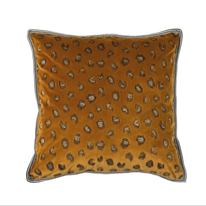 square velvet with animal print embroidered cushion camel